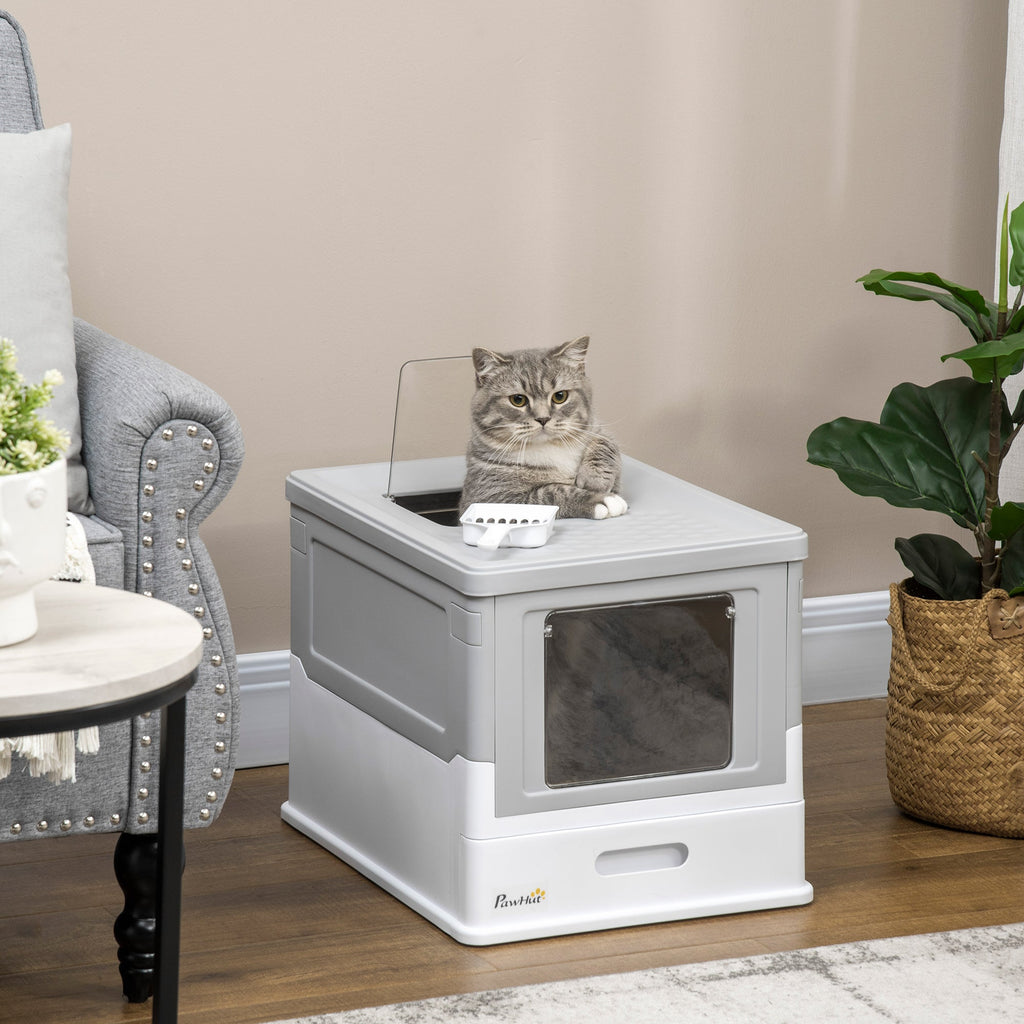 EASYCOMFORT Closed PP Cat Litter Box with 2 Doors with Scoop and Removable Tray, 47.5x35.5x36.7 cm