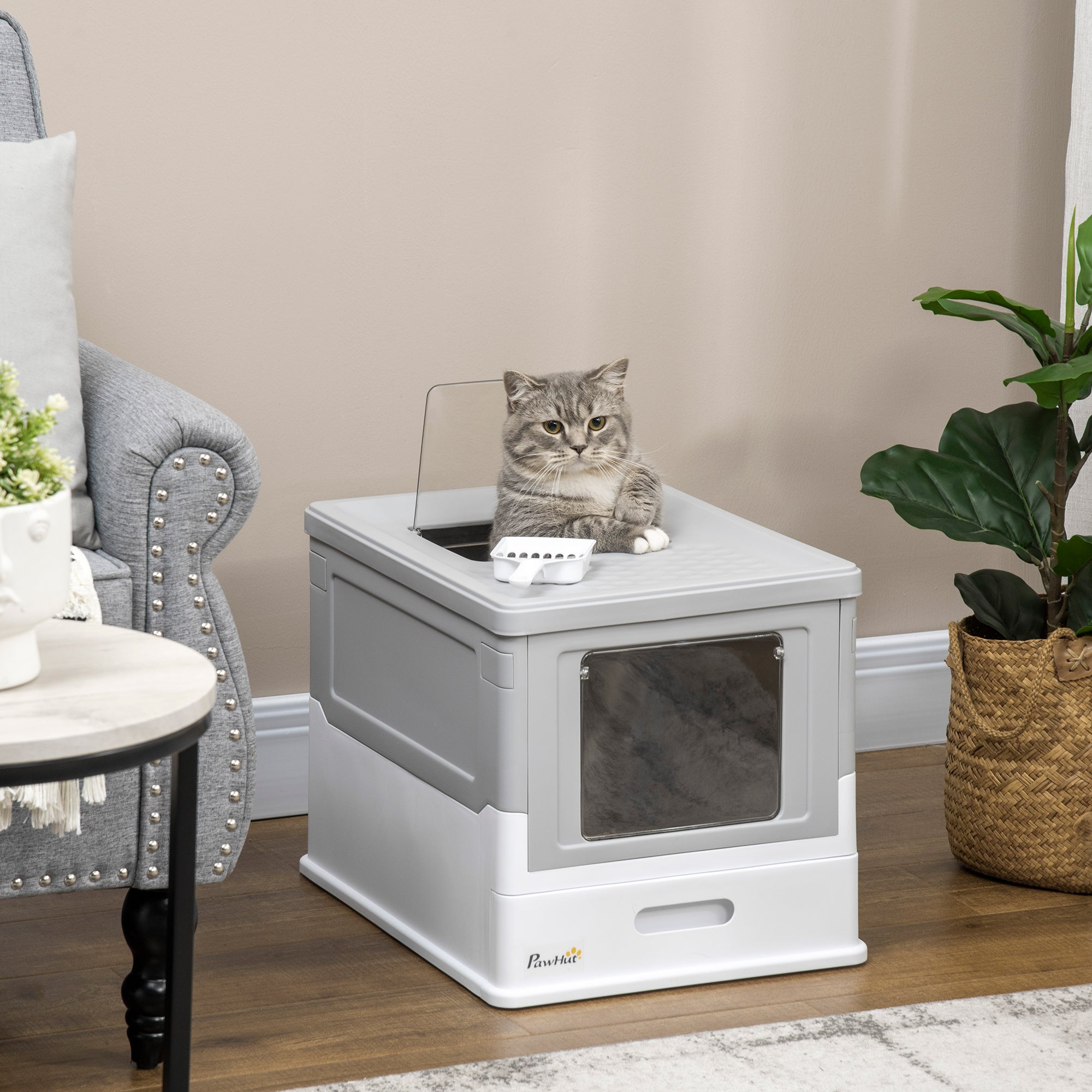EASYCOMFORT Closed PP Cat Litter Box with 2 Doors with Scoop and Removable Tray, 47.5x35.5x36.7 cm
