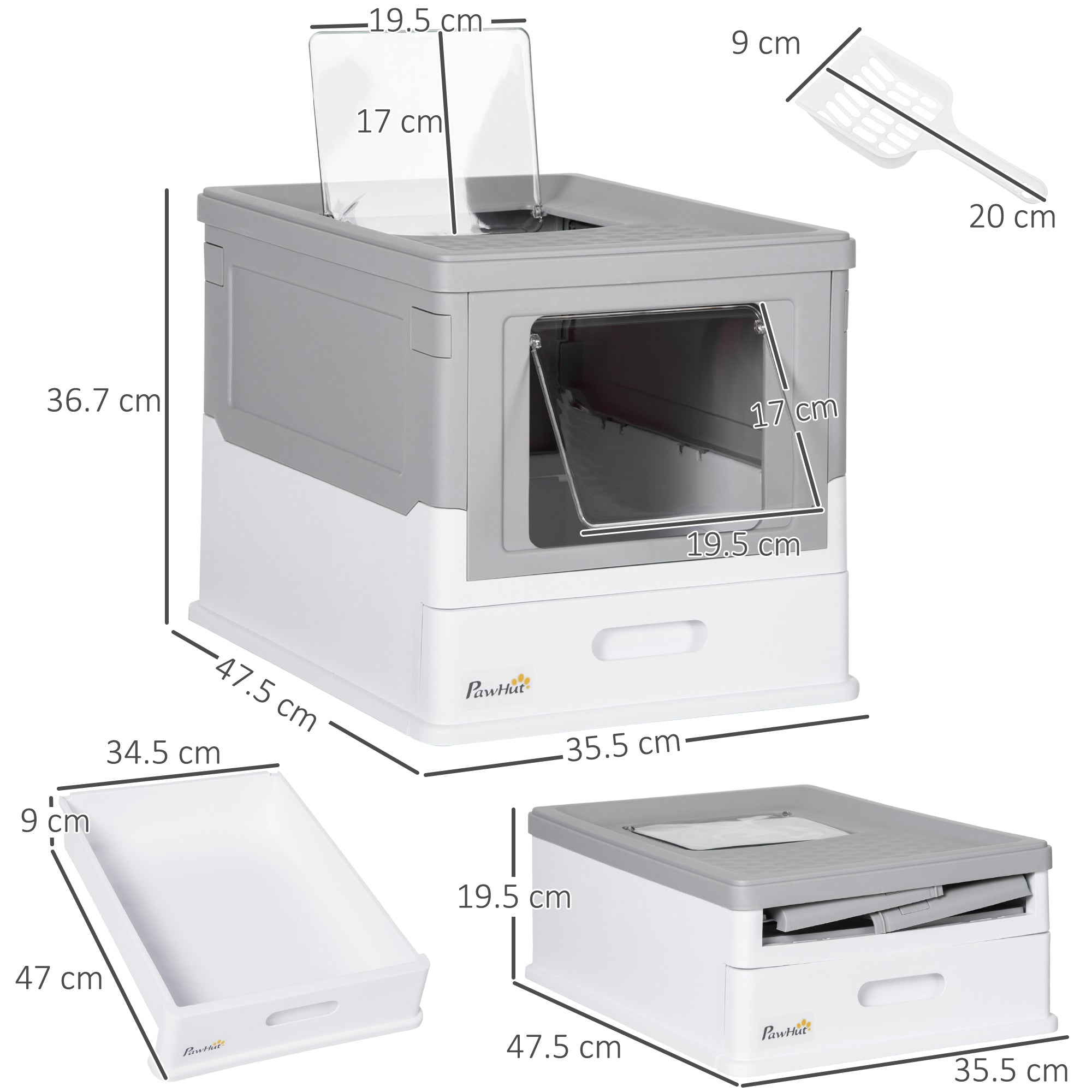 EASYCOMFORT Closed PP Cat Litter Box with 2 Doors with Scoop and Removable Tray, 47.5x35.5x36.7 cm