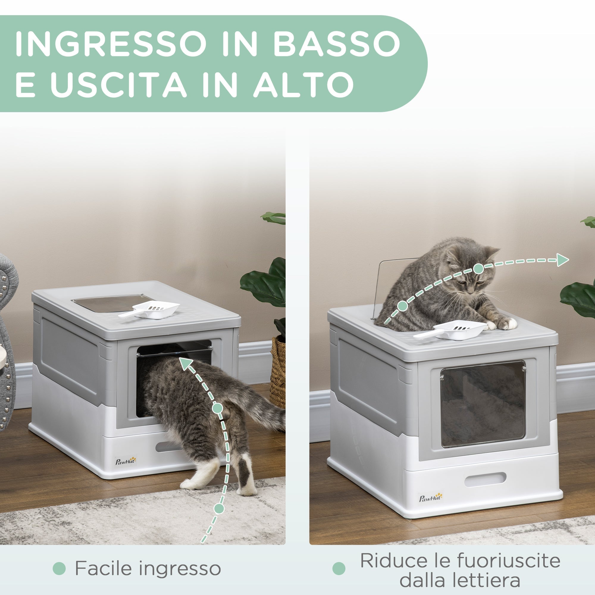 EASYCOMFORT Closed PP Cat Litter Box with 2 Doors with Scoop and Removable Tray, 47.5x35.5x36.7 cm