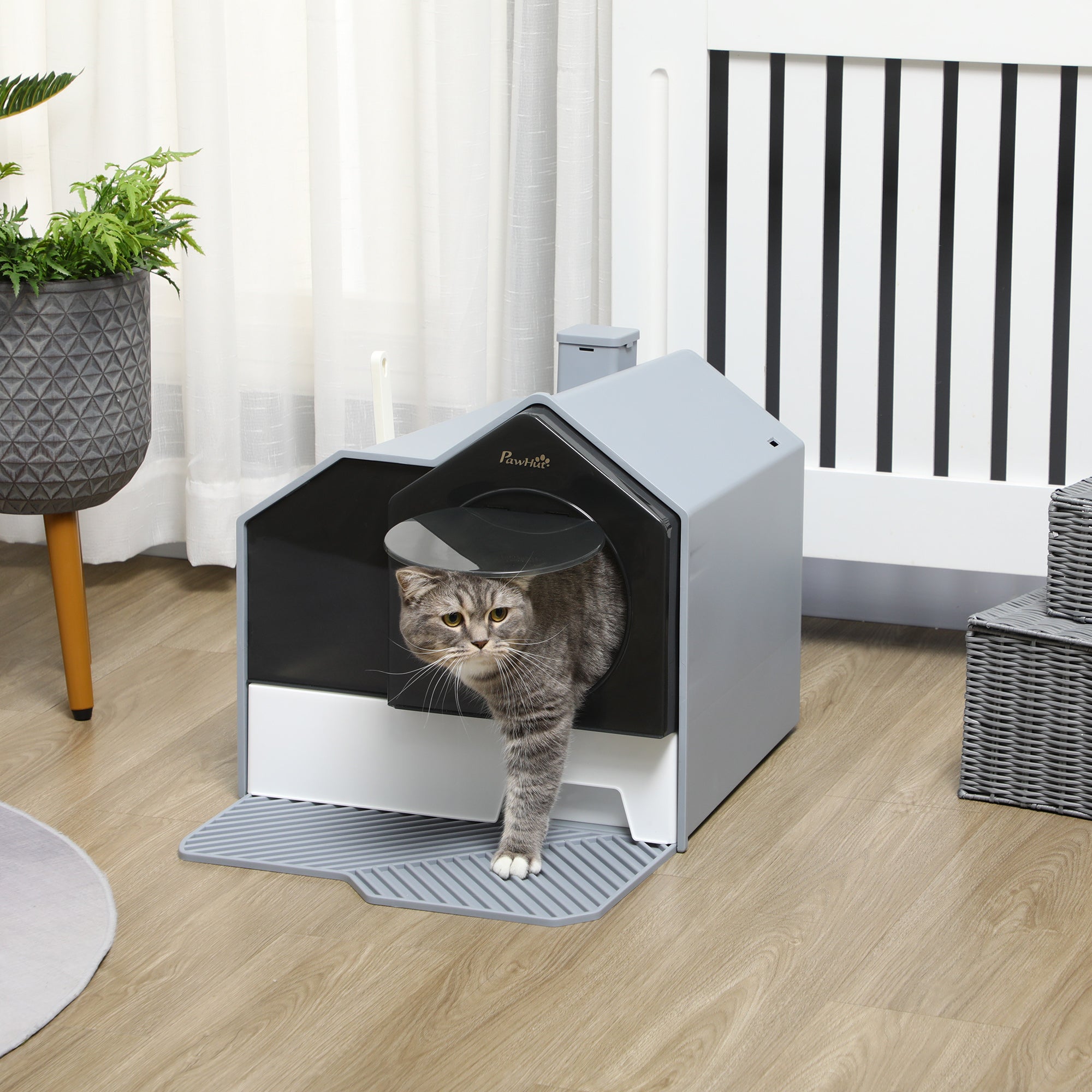 EASYCOMFORT Closed Cat Litter Box with Removable Tray, Mat and Shovel Included, 47x45x42cm, Gray