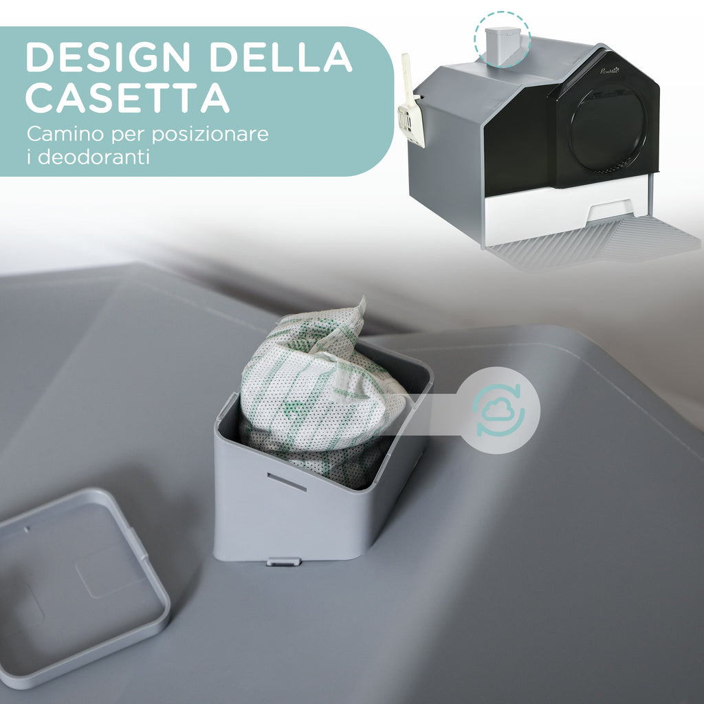 EASYCOMFORT Closed Cat Litter Box with Removable Tray, Mat and Shovel Included, 47x45x42cm, Gray