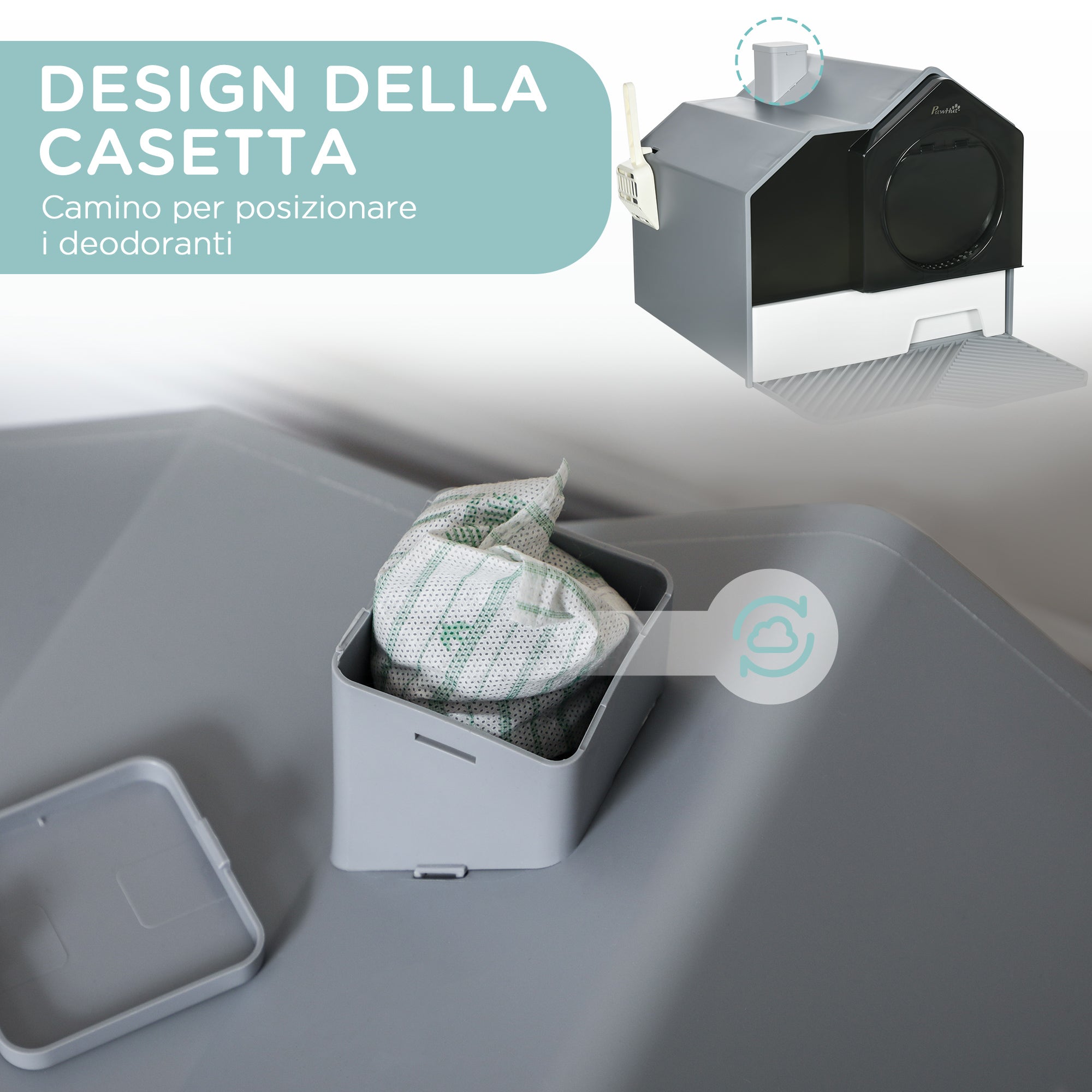 EASYCOMFORT Closed Cat Litter Box with Removable Tray, Mat and Shovel Included, 47x45x42cm, Gray
