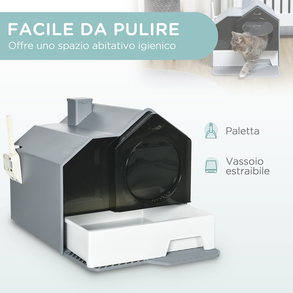 EASYCOMFORT Closed Cat Litter Box with Removable Tray, Mat and Shovel Included, 47x45x42cm, Gray