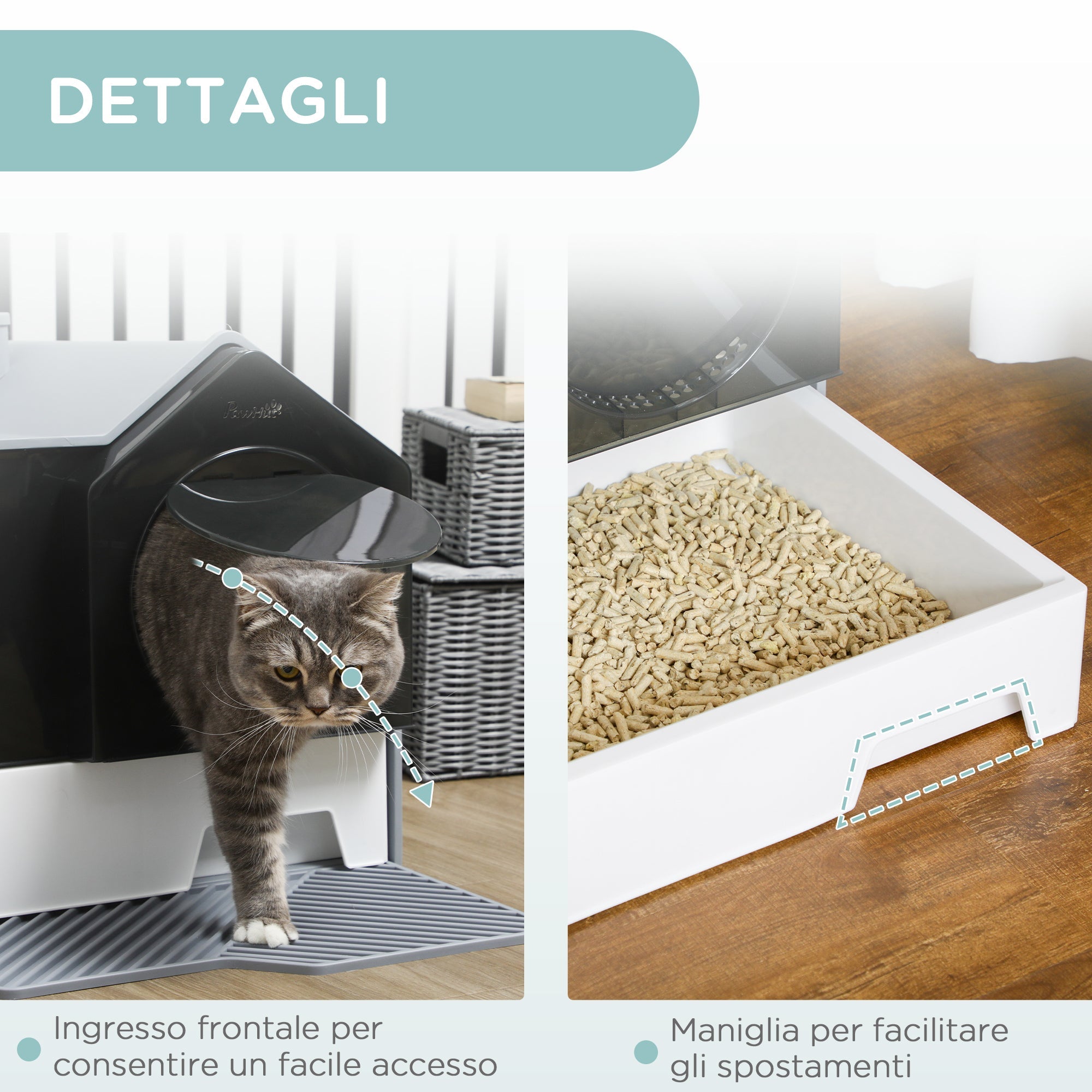 EASYCOMFORT Closed Cat Litter Box with Removable Tray, Mat and Shovel Included, 47x45x42cm, Gray