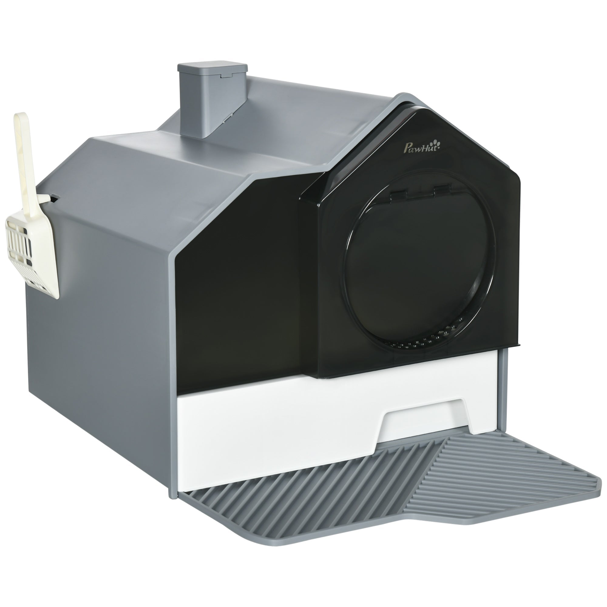 EASYCOMFORT Closed Cat Litter Box with Removable Tray, Mat and Shovel Included, 47x45x42cm, Gray