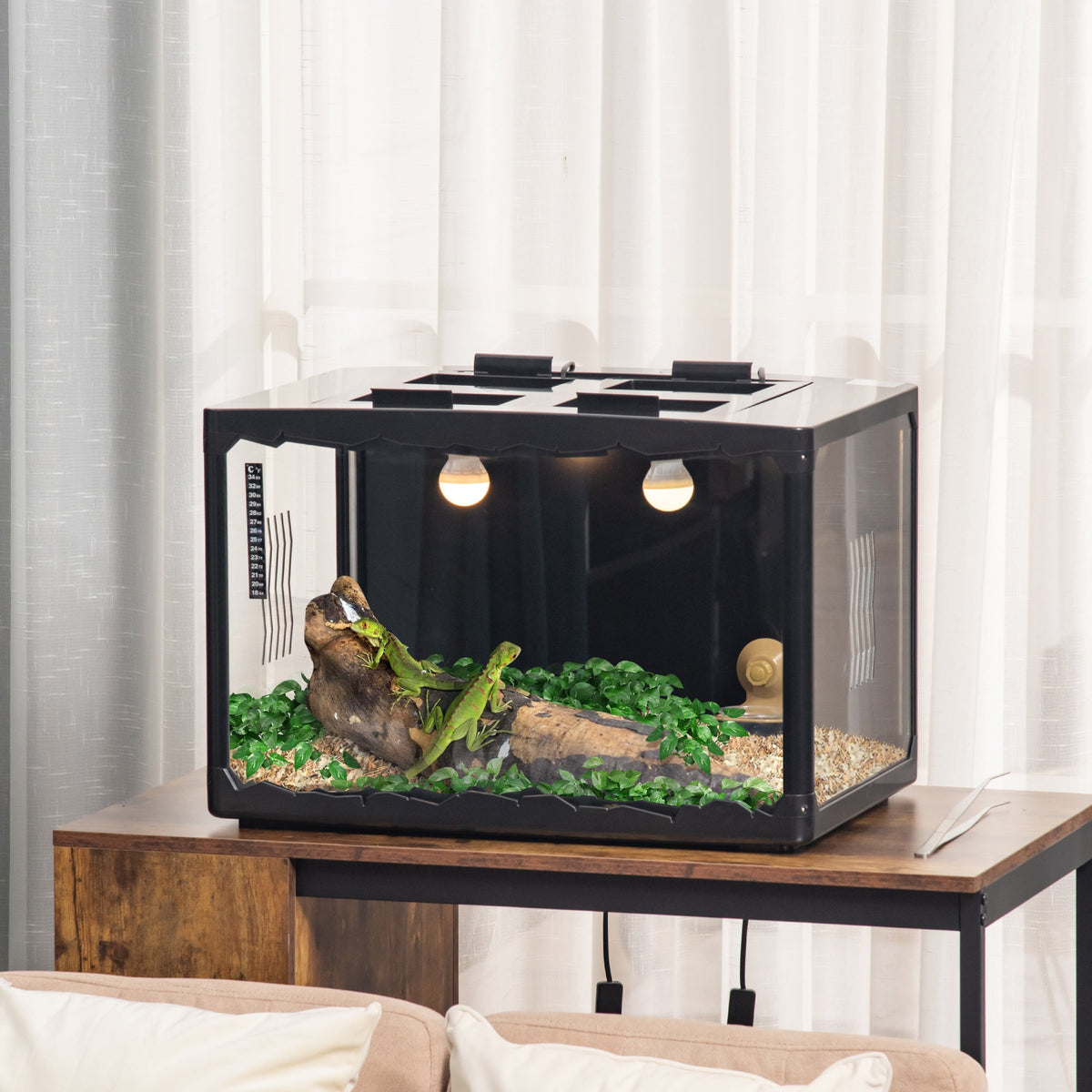 EasyComfort terrarium met thermometer 60x40x40.5 cm zwart