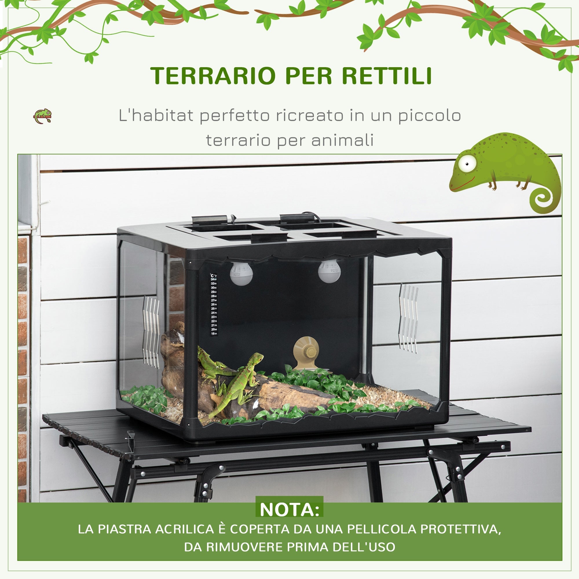 EasyComfort terrarium met thermometer 60x40x40.5 cm zwart