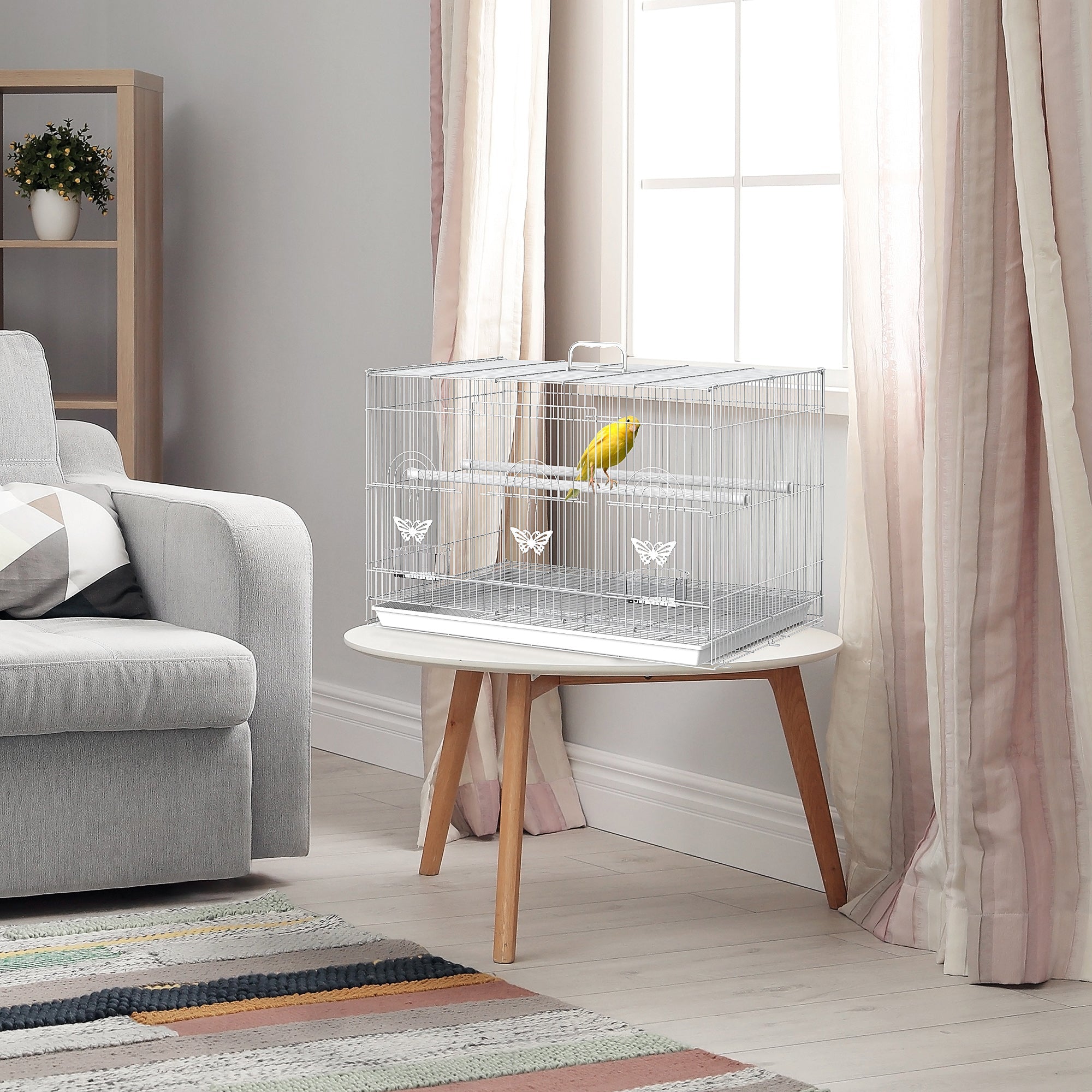 Easycomfort Gabbia per Uccelli in Metallo with Posatoi, Ciotole per Cibo e Maniglia, 60x41x41cm