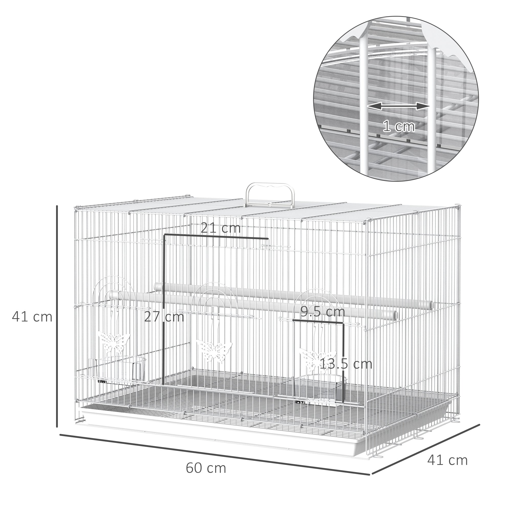 Easycomfort Gabbia per Uccelli in Metallo with Posatoi, Ciotole per Cibo e Maniglia, 60x41x41cm