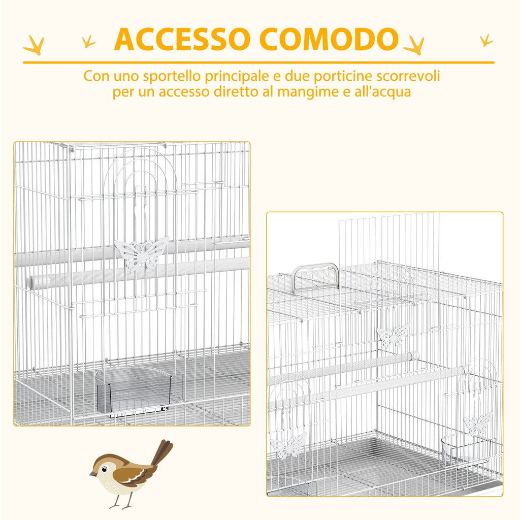 Easycomfort Gabbia per Uccelli in Metallo with Posatoi, Ciotole per Cibo e Maniglia, 60x41x41cm