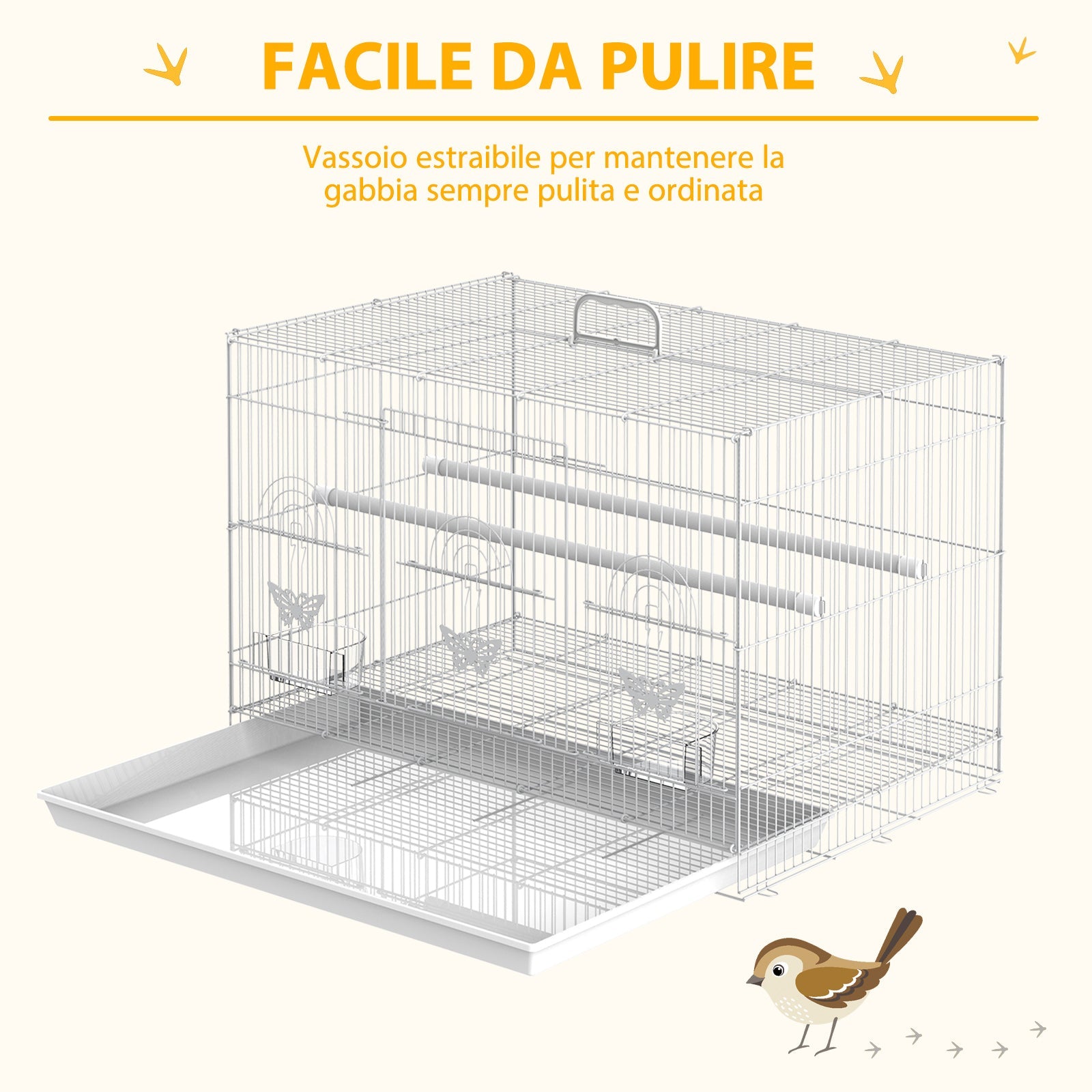 Easycomfort Gabbia per Uccelli in Metallo with Posatoi, Ciotole per Cibo e Maniglia, 60x41x41cm