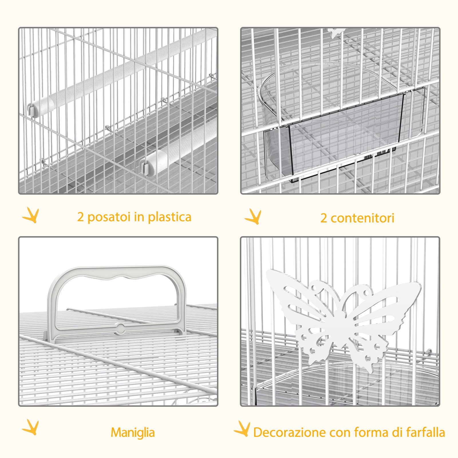 Easycomfort Gabbia per Uccelli in Metallo with Posatoi, Ciotole per Cibo e Maniglia, 60x41x41cm