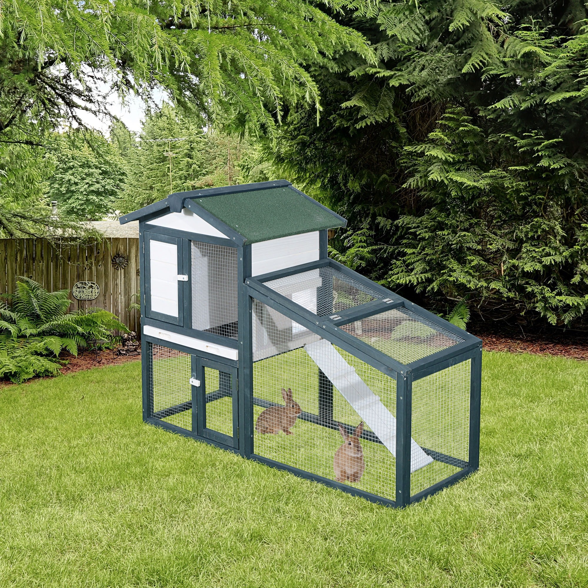 EASYCOMFORT Cage for Rabbits Animals in Fir Wood Double Door 140x65x100cm