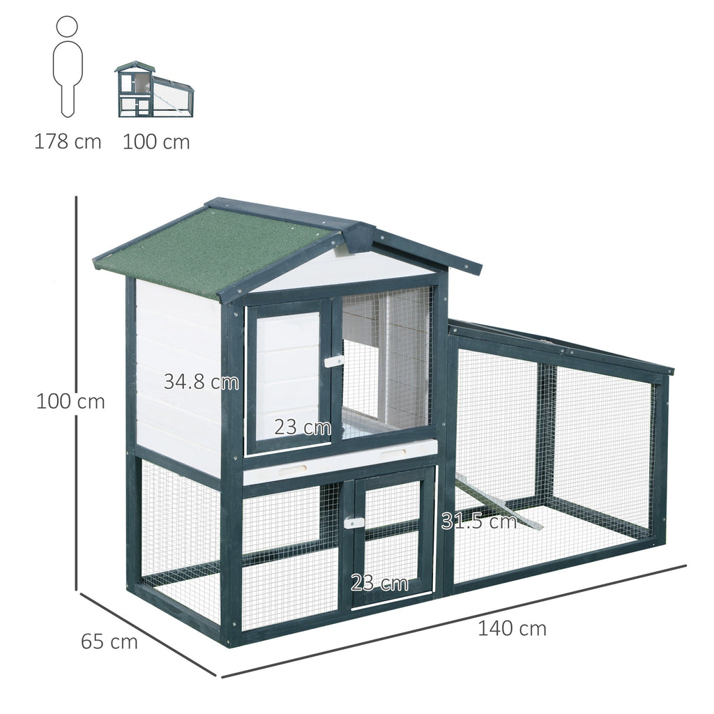 EASYCOMFORT Cage for Rabbits Animals in Fir Wood Double Door 140x65x100cm