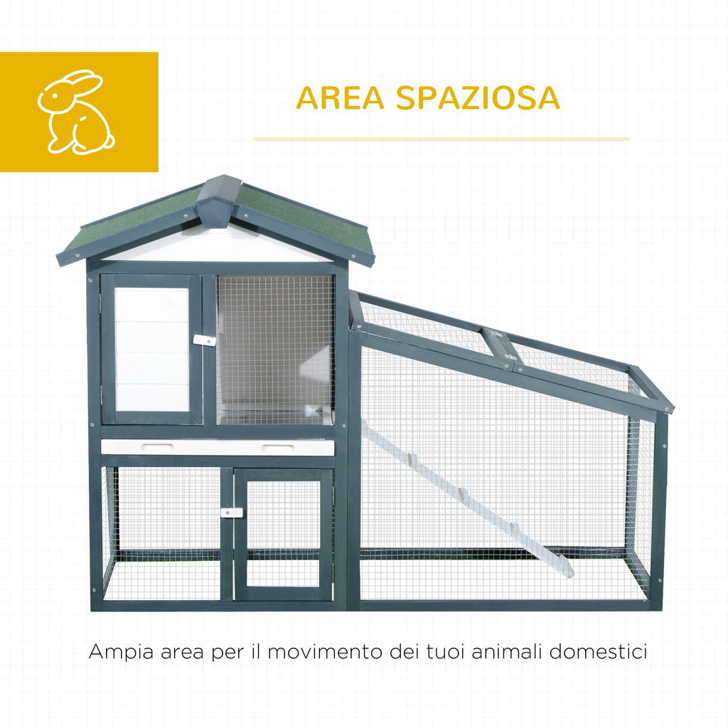 EASYCOMFORT Cage for Rabbits Animals in Fir Wood Double Door 140x65x100cm
