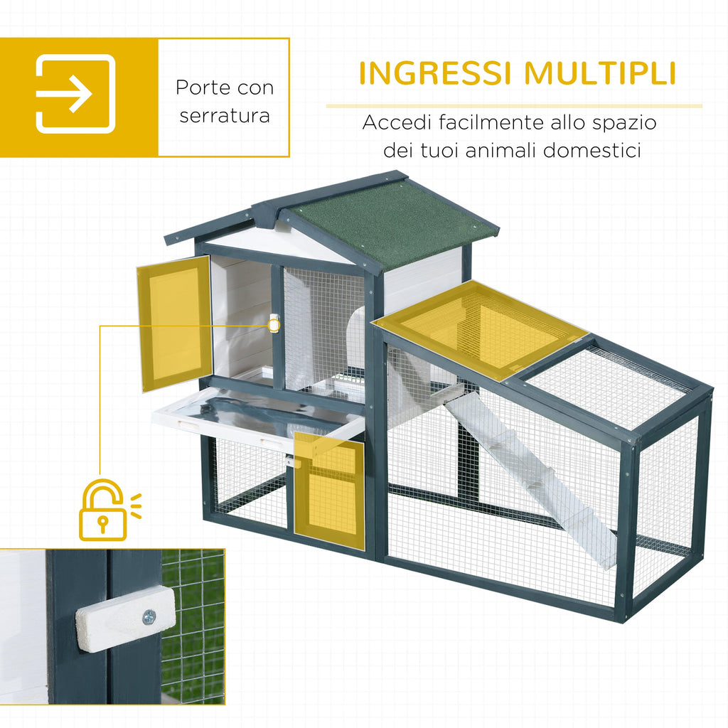 EASYCOMFORT Cage for Rabbits Animals in Fir Wood Double Door 140x65x100cm