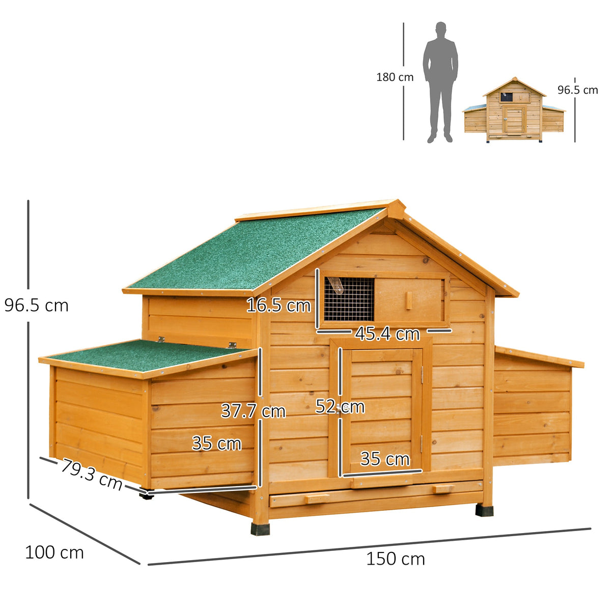 EASYCOMFORT Kippenhok voor 2–4 hennen, 2 legnesten — 150x100x96.5 cm