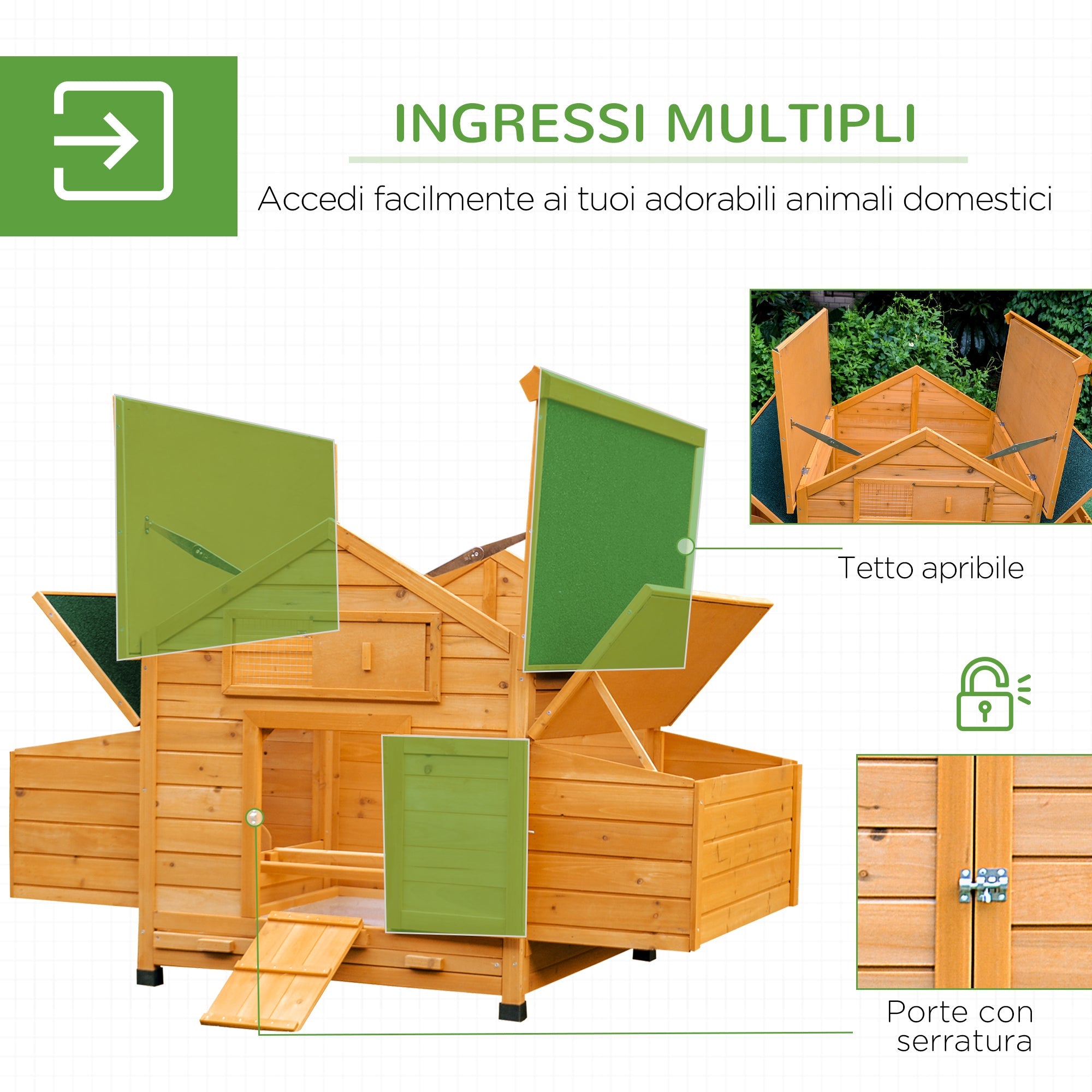 EASYCOMFORT Kippenhok voor 2–4 hennen, 2 legnesten — 150x100x96.5 cm