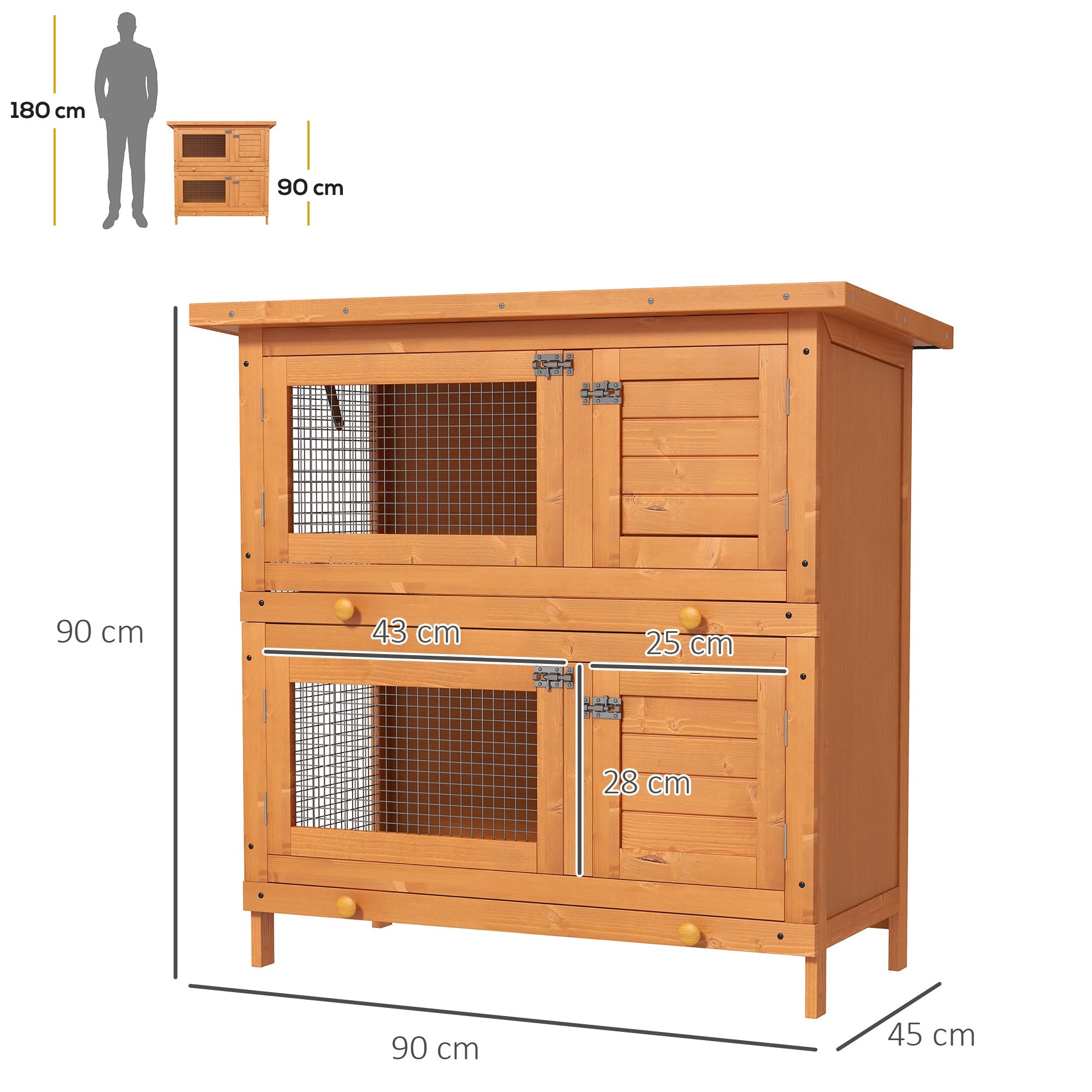 EASYCOMFORT Double-Storey Cage for Rabbits, Outdoor Hutch in Fir Wood, 90x45x90 cm, Wood and Green