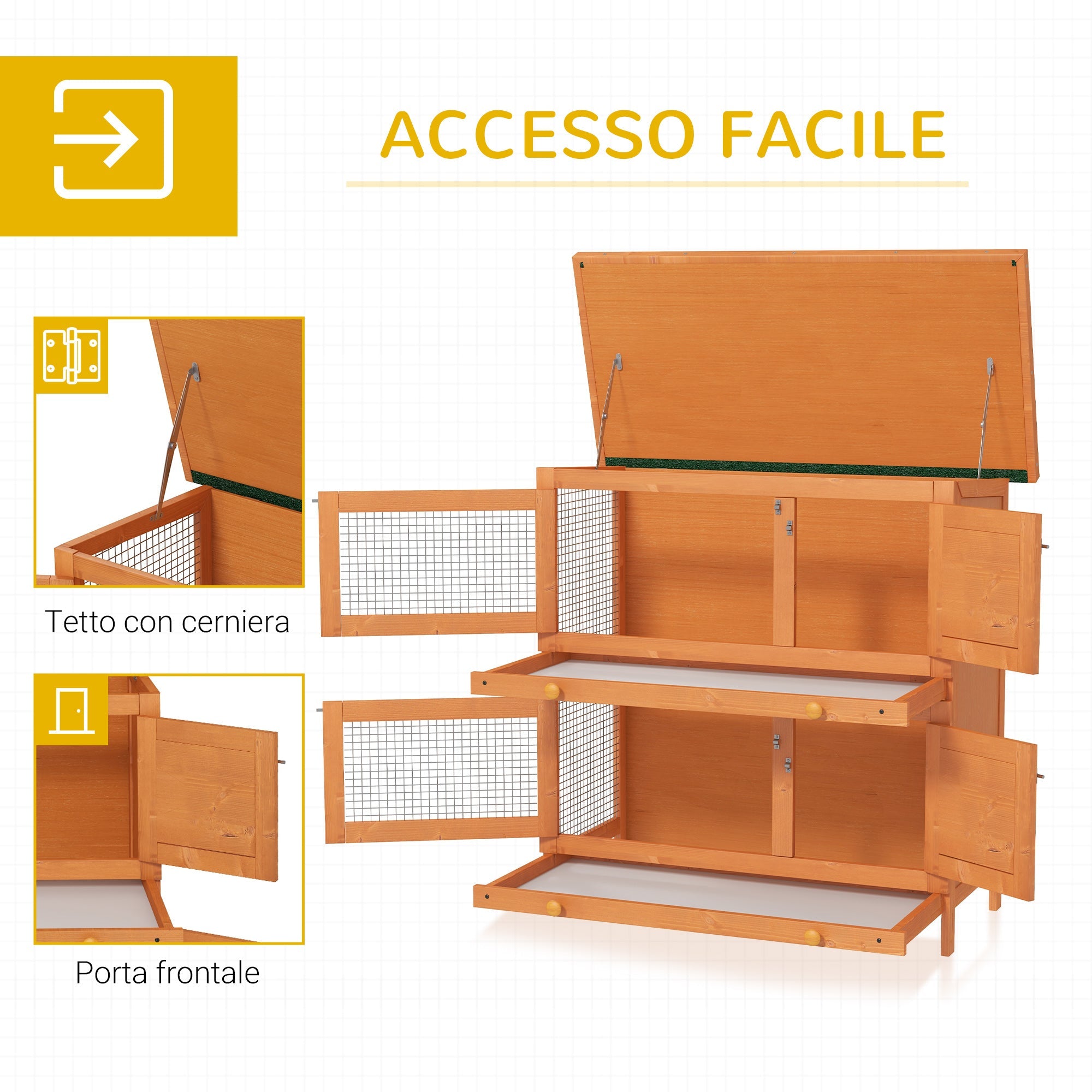 EASYCOMFORT Double-Storey Cage for Rabbits, Outdoor Hutch in Fir Wood, 90x45x90 cm, Wood and Green