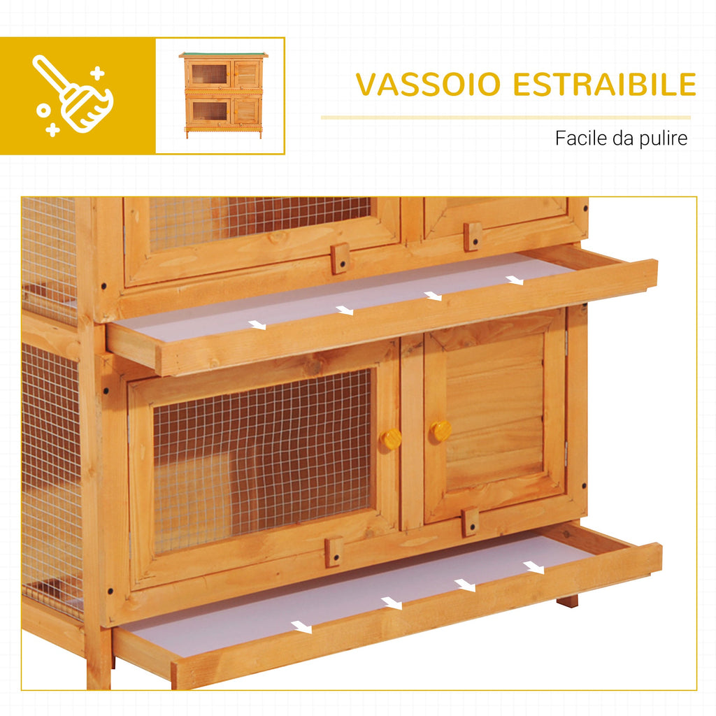 EASYCOMFORT Double-Storey Cage for Rabbits, Outdoor Hutch in Fir Wood, 90x45x90 cm, Wood and Green