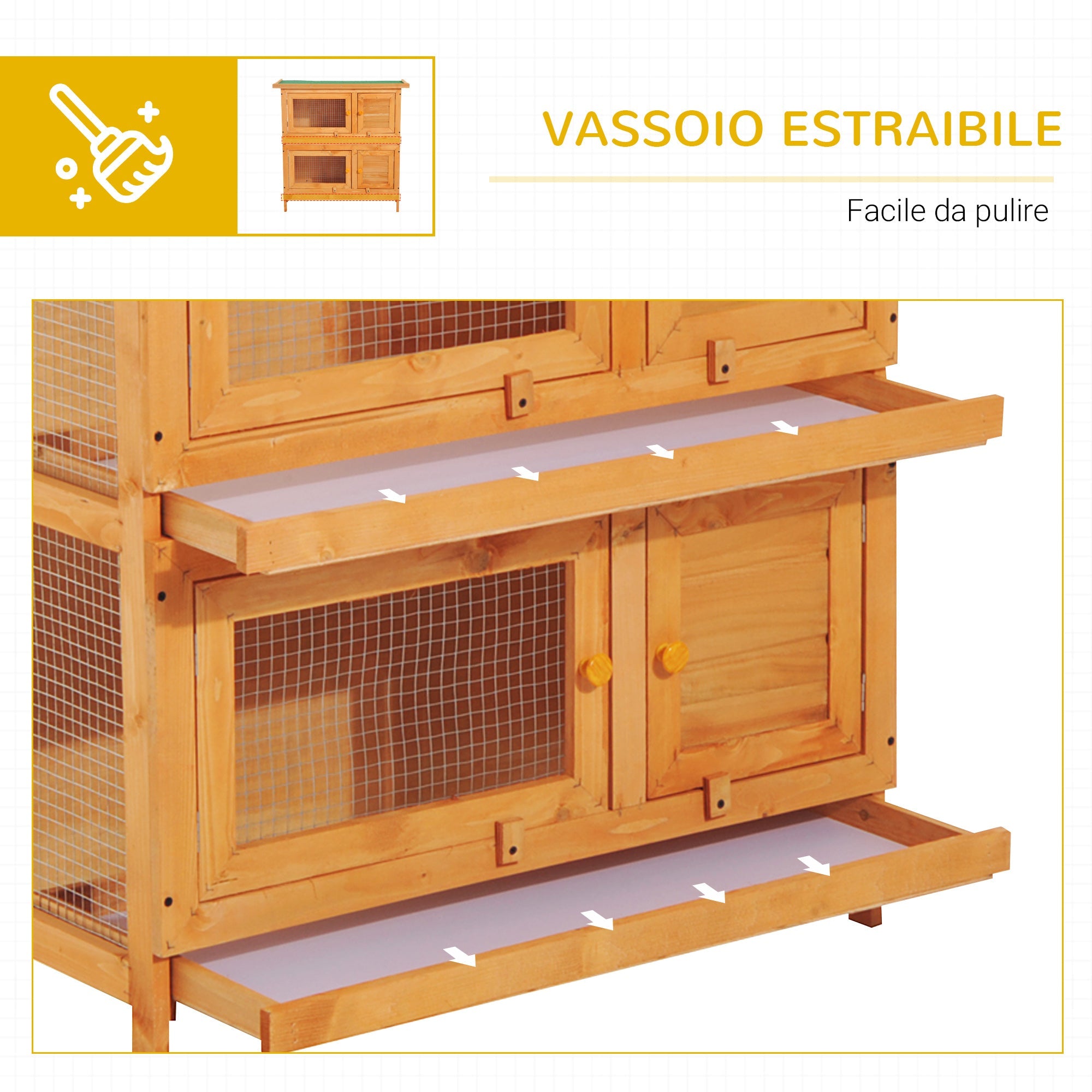 EASYCOMFORT Double-Storey Cage for Rabbits, Outdoor Hutch in Fir Wood, 90x45x90 cm, Wood and Green