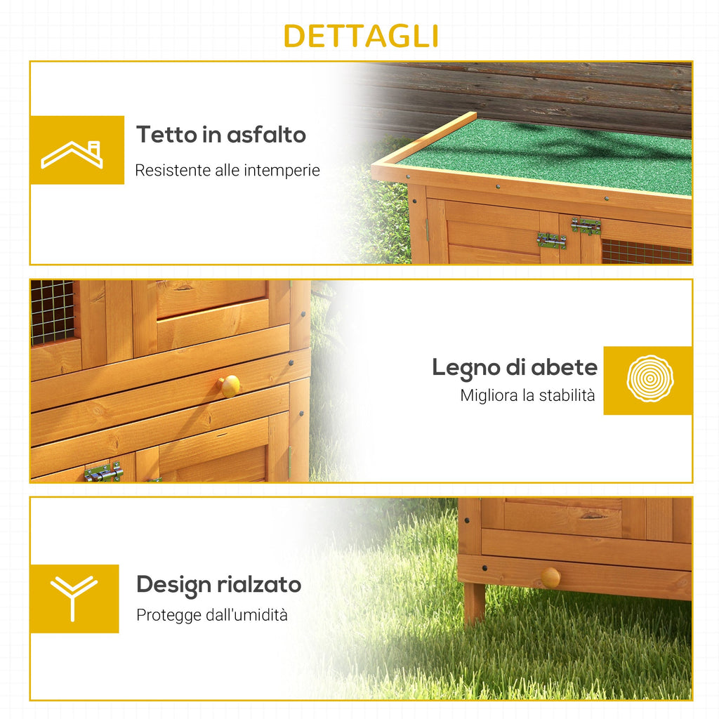 EASYCOMFORT Double-Storey Cage for Rabbits, Outdoor Hutch in Fir Wood, 90x45x90 cm, Wood and Green
