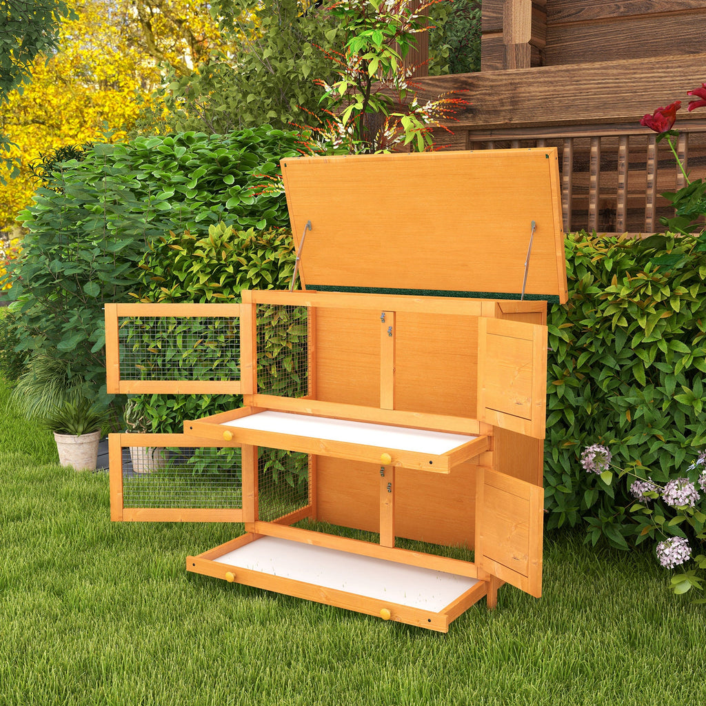 EASYCOMFORT Double-Storey Cage for Rabbits, Outdoor Hutch in Fir Wood, 90x45x90 cm, Wood and Green
