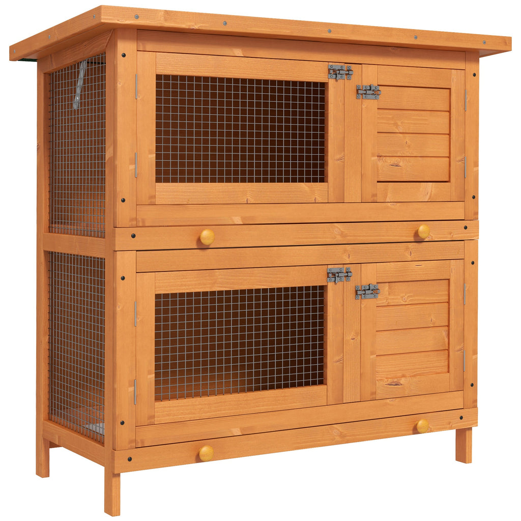 EASYCOMFORT Double-Storey Cage for Rabbits, Outdoor Hutch in Fir Wood, 90x45x90 cm, Wood and Green