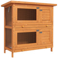 EASYCOMFORT Double-Storey Cage for Rabbits, Outdoor Hutch in Fir Wood, 90x45x90 cm, Wood and Green