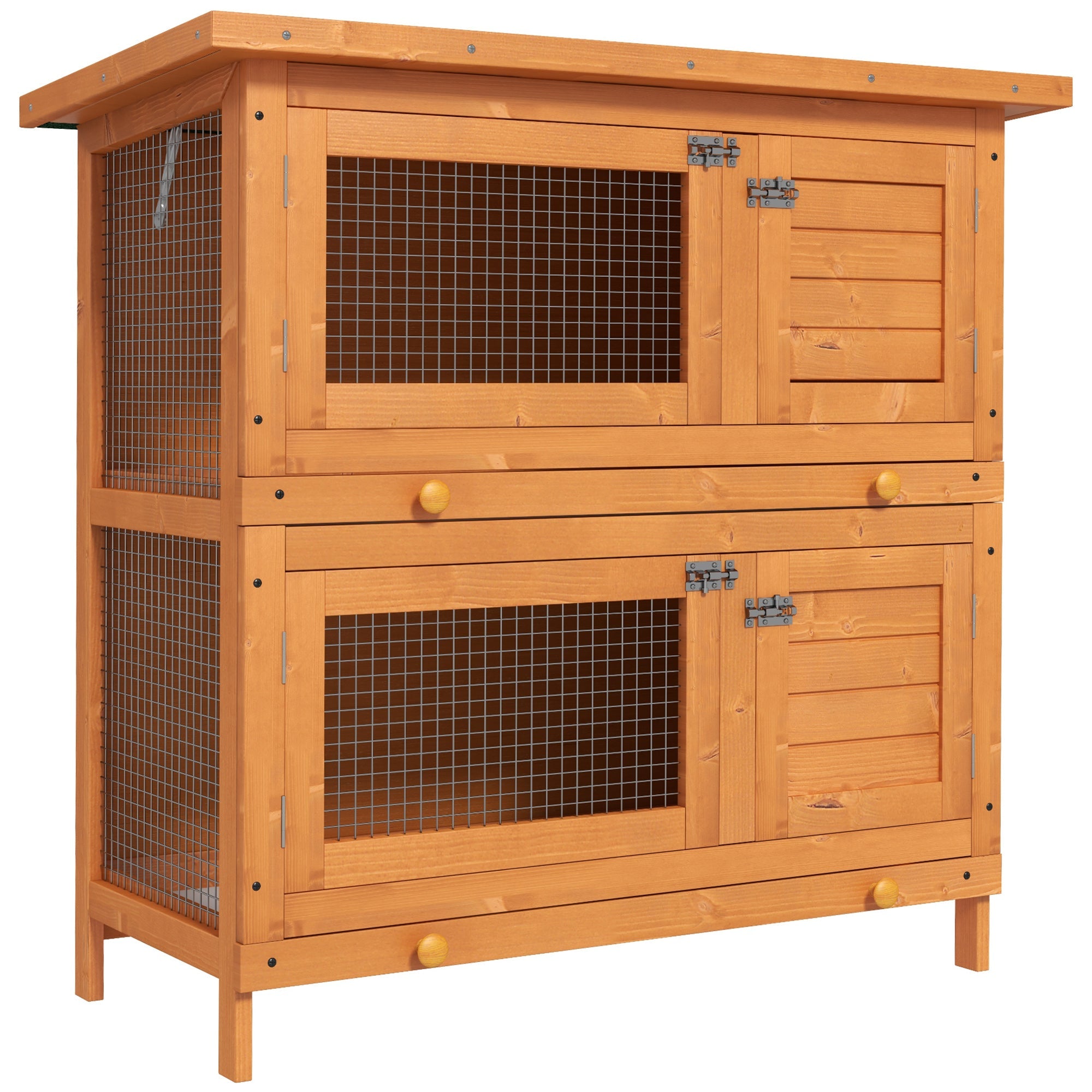 EASYCOMFORT Double-Storey Cage for Rabbits, Outdoor Hutch in Fir Wood, 90x45x90 cm, Wood and Green
