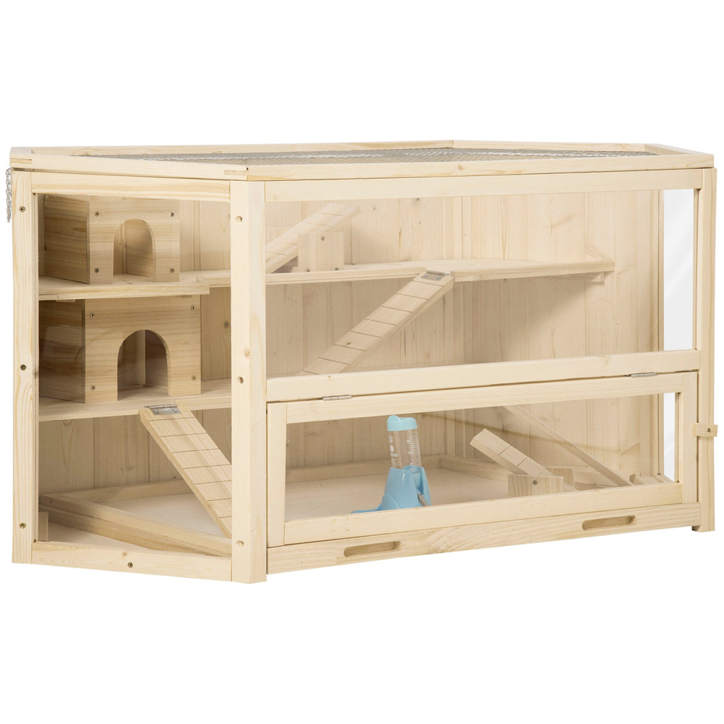 EASYCOMFORT 3-level wooden hamster house with opening roof and transparent wall, 115x60x55cm