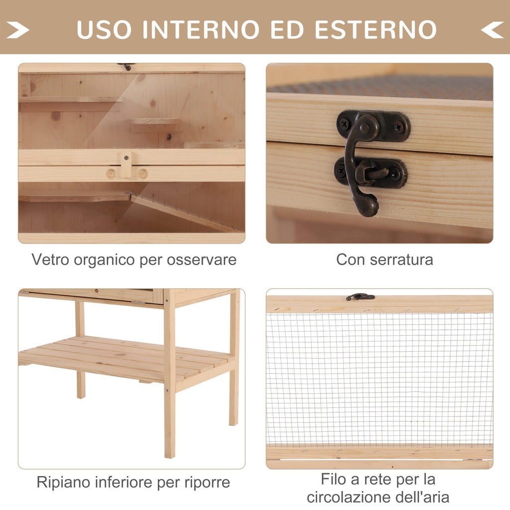 EASYCOMFORT Cage for Hamsters Rodents Guinea Pigs in Solid Wood Opening Roof 4 Shelves Connected with Ramps 60x40x120cm