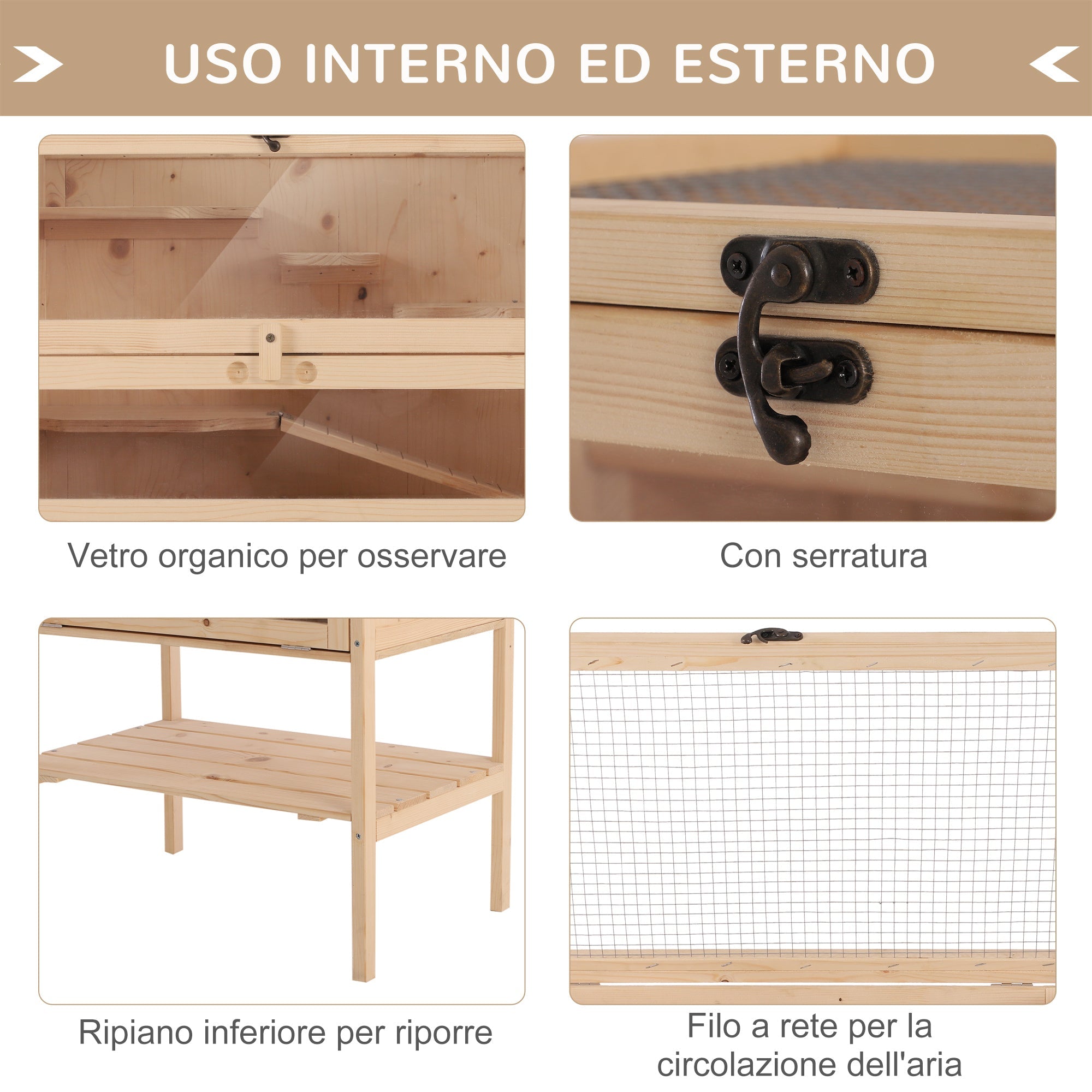EASYCOMFORT Cage for Hamsters Rodents Guinea Pigs in Solid Wood Opening Roof 4 Shelves Connected with Ramps 60x40x120cm