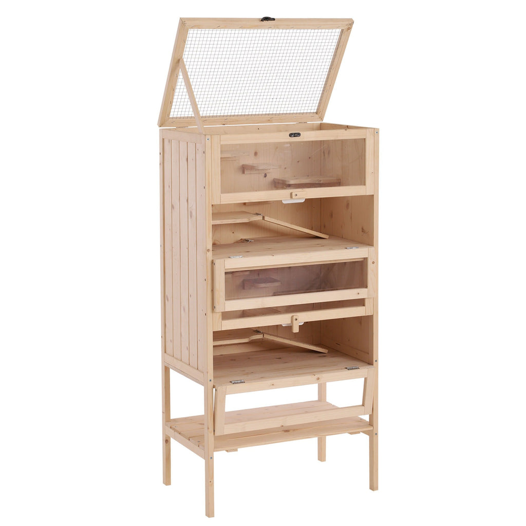 EASYCOMFORT Cage for Hamsters Rodents Guinea Pigs in Solid Wood Opening Roof 4 Shelves Connected with Ramps 60x40x120cm