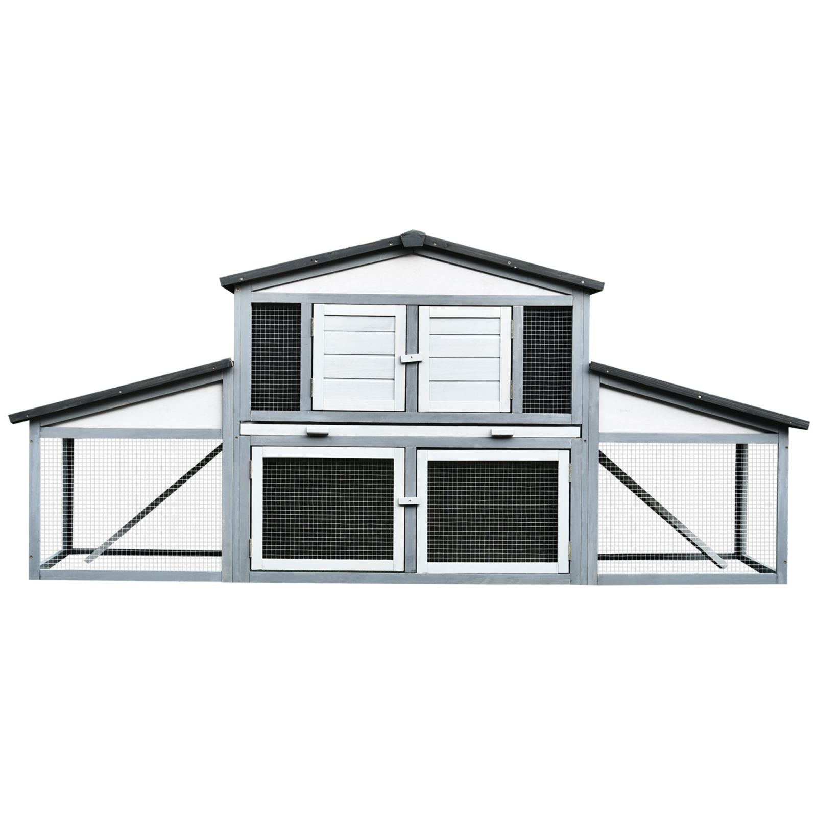 EASYCOMFORT Outdoor Wooden Hutch Cage for 2-3 Rabbits or Rodents White