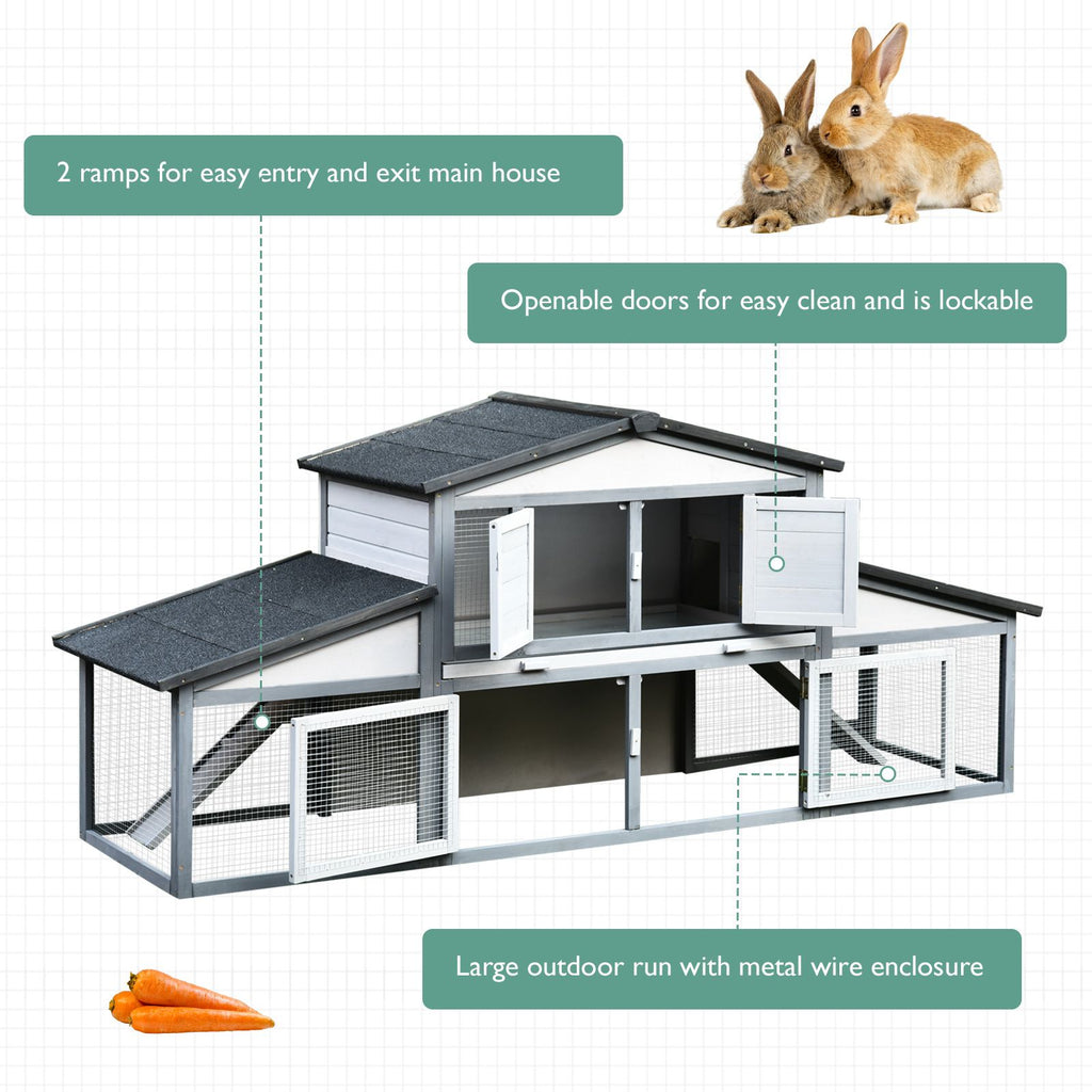 EASYCOMFORT Outdoor Wooden Hutch Cage for 2-3 Rabbits or Rodents White
