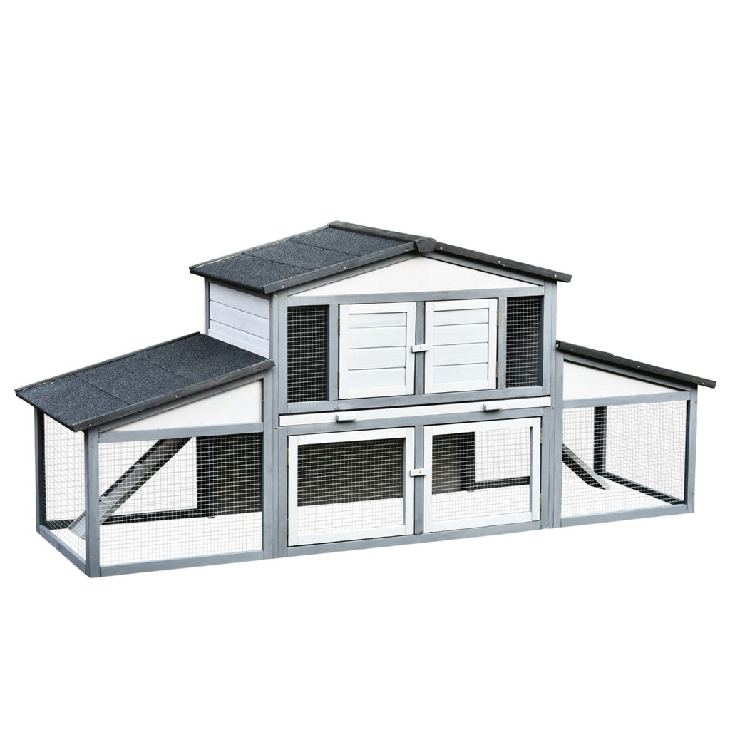 EASYCOMFORT Outdoor Wooden Hutch Cage for 2-3 Rabbits or Rodents White