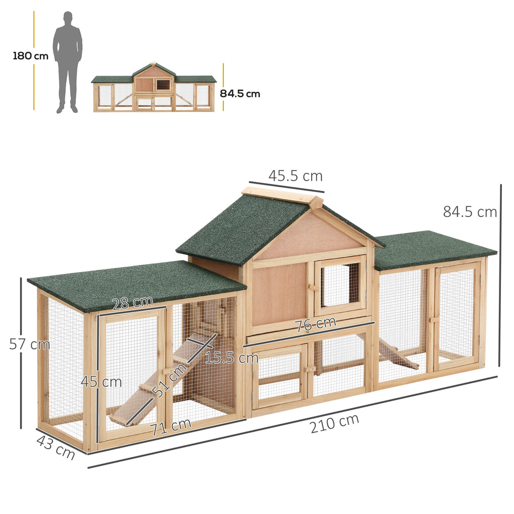 EASYCOMFORT Garden Hutch with Run and Ramps Waterproof Roof, Wood, 210x45.5x84.5cm