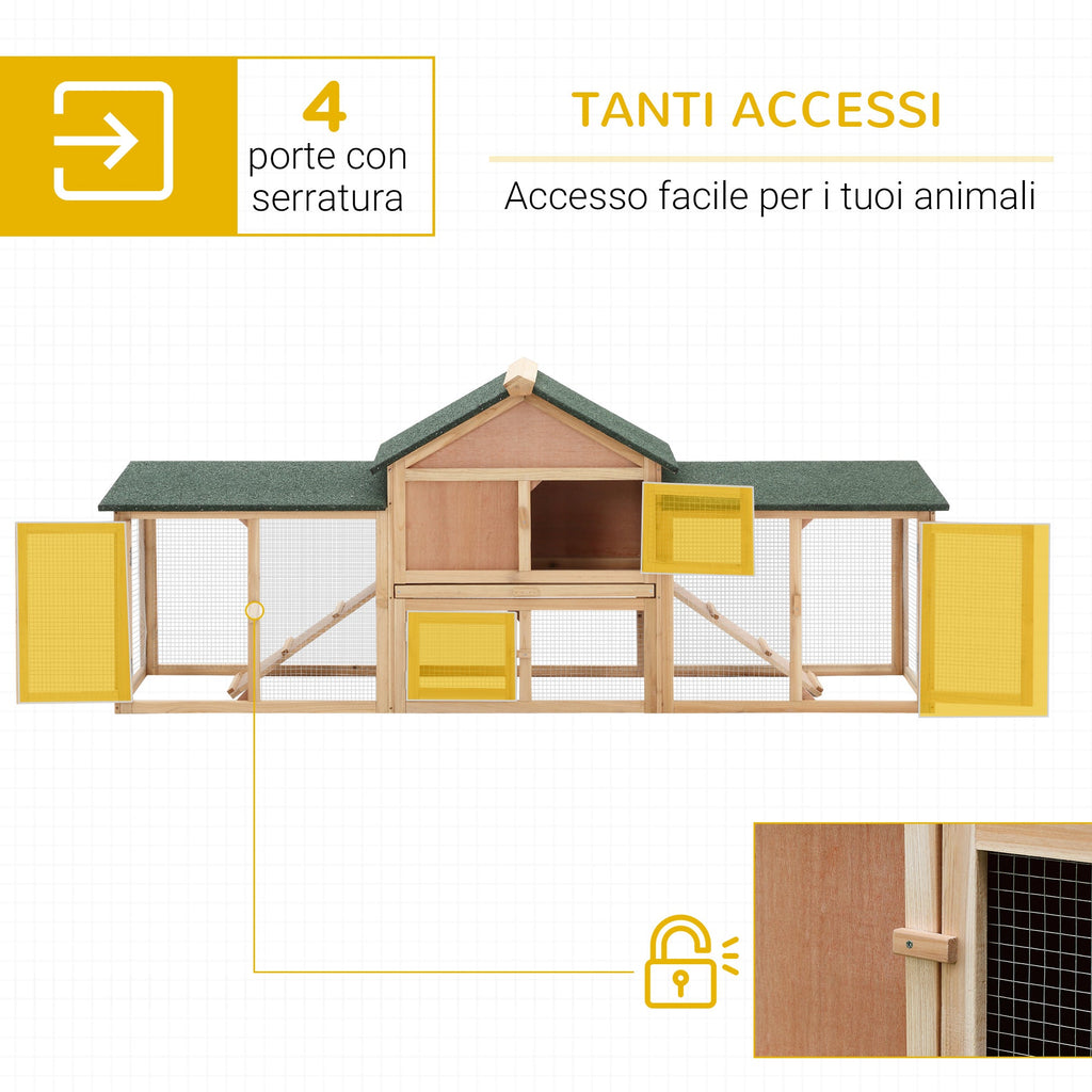 EASYCOMFORT Garden Hutch with Run and Ramps Waterproof Roof, Wood, 210x45.5x84.5cm