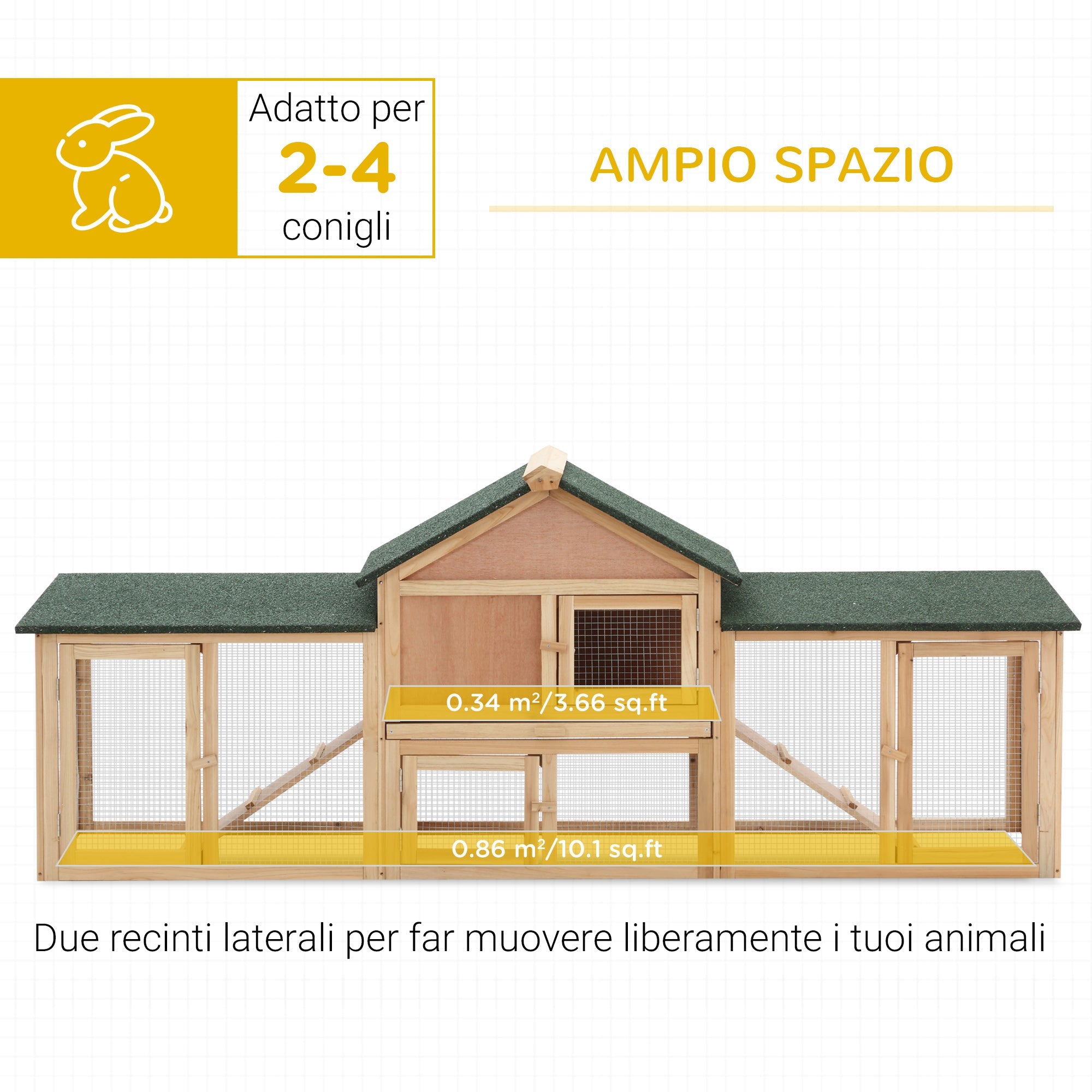 EASYCOMFORT Garden Hutch with Run and Ramps Waterproof Roof, Wood, 210x45.5x84.5cm