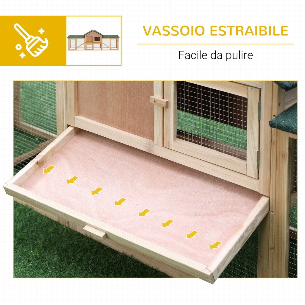 EASYCOMFORT Garden Hutch with Run and Ramps Waterproof Roof, Wood, 210x45.5x84.5cm