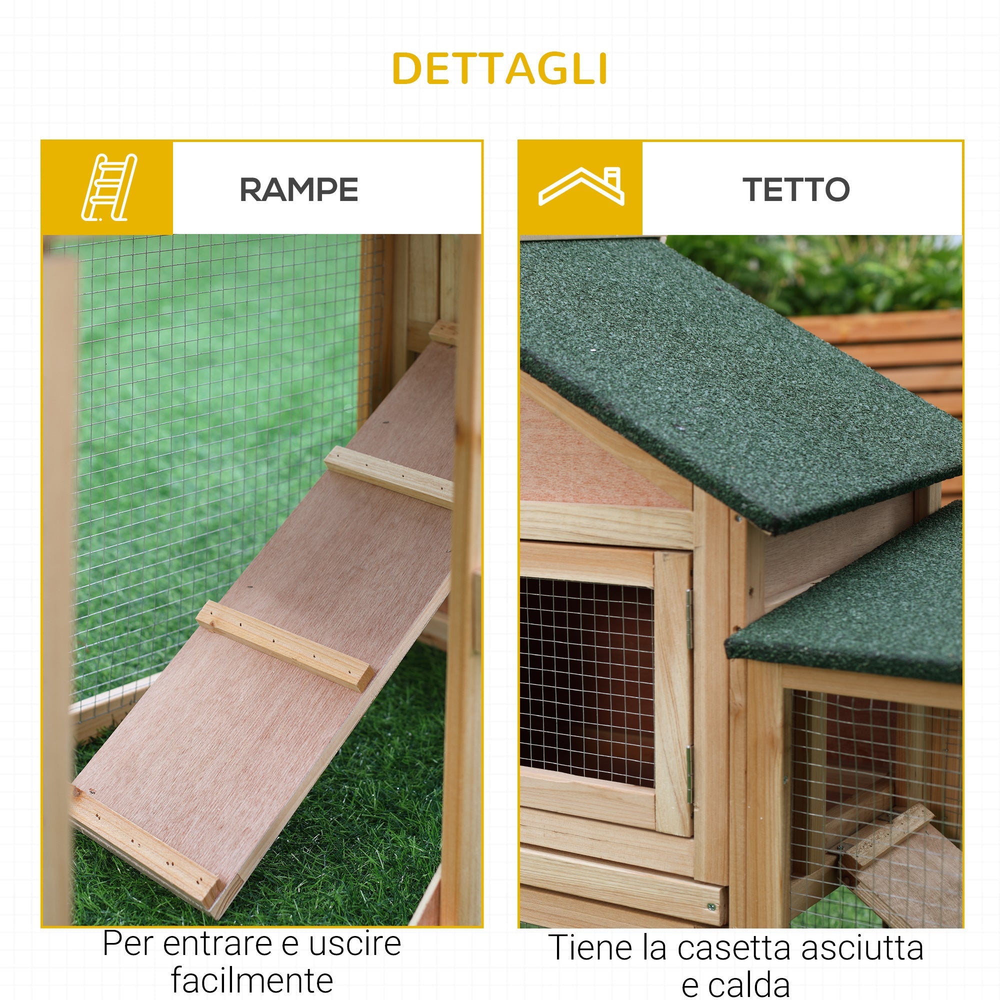 EASYCOMFORT Garden Hutch with Run and Ramps Waterproof Roof, Wood, 210x45.5x84.5cm
