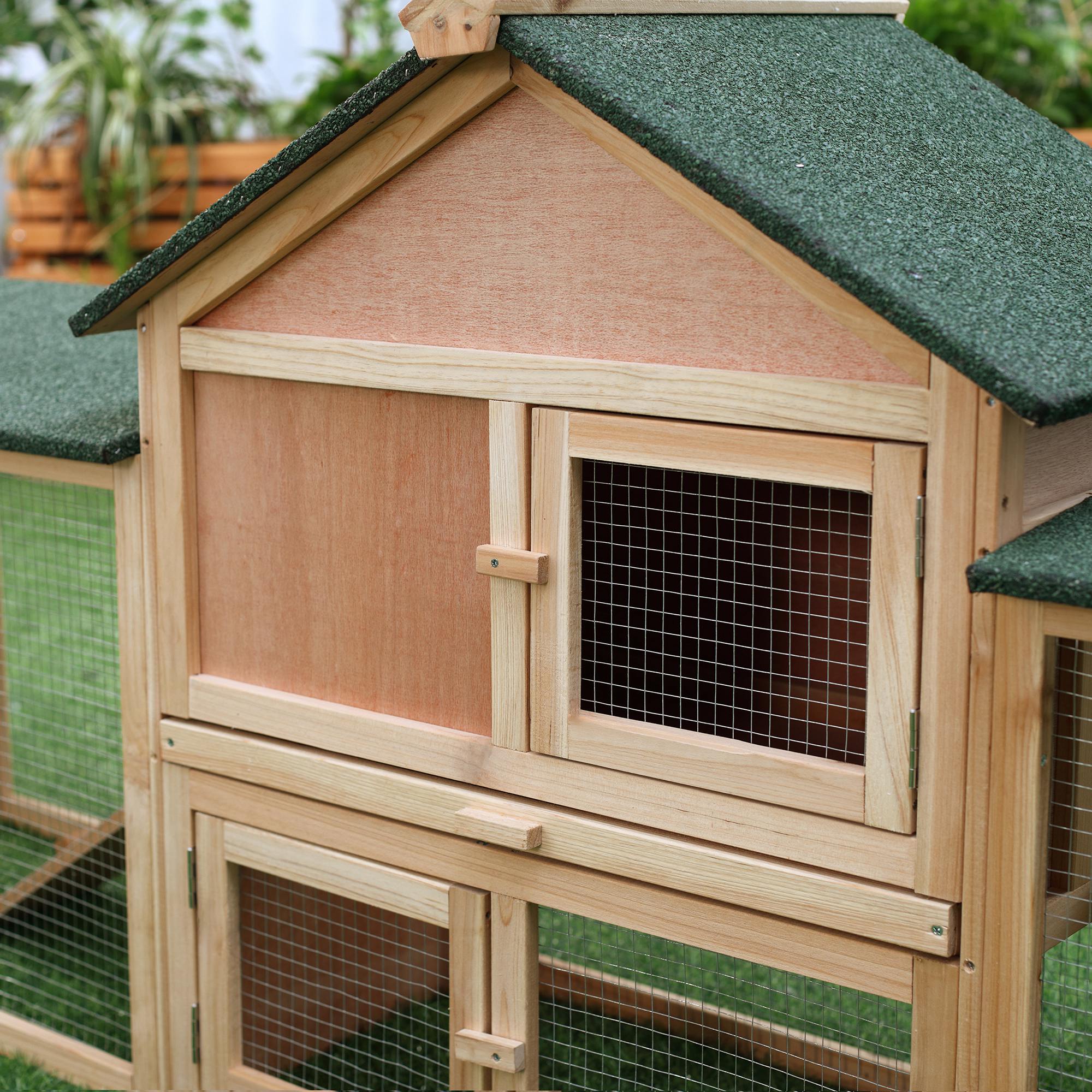 EASYCOMFORT Garden Hutch with Run and Ramps Waterproof Roof, Wood, 210x45.5x84.5cm