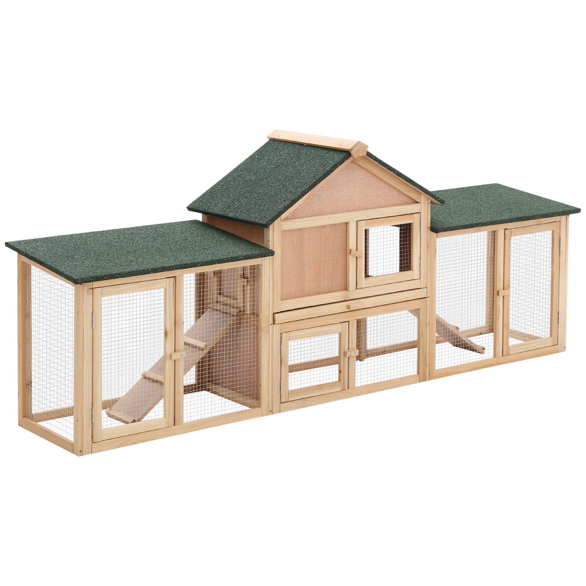 EASYCOMFORT Garden Hutch with Run and Ramps Waterproof Roof, Wood, 210x45.5x84.5cm