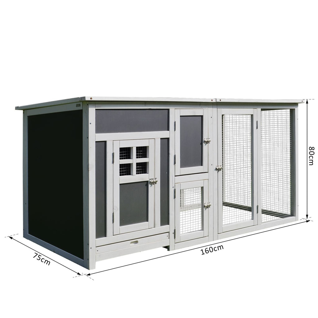 EASYCOMFORT Outdoor Chicken Coop for Laying Hens with Waterproof Roof and Running Area, Wooden Nesting, 160x75x80 cm, Gray and White