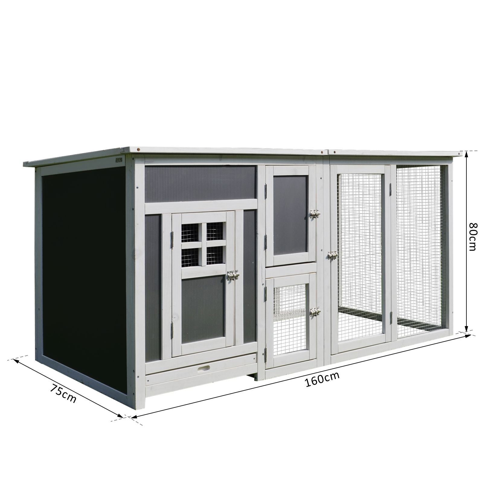 EASYCOMFORT Outdoor Chicken Coop for Laying Hens with Waterproof Roof and Running Area, Wooden Nesting, 160x75x80 cm, Gray and White