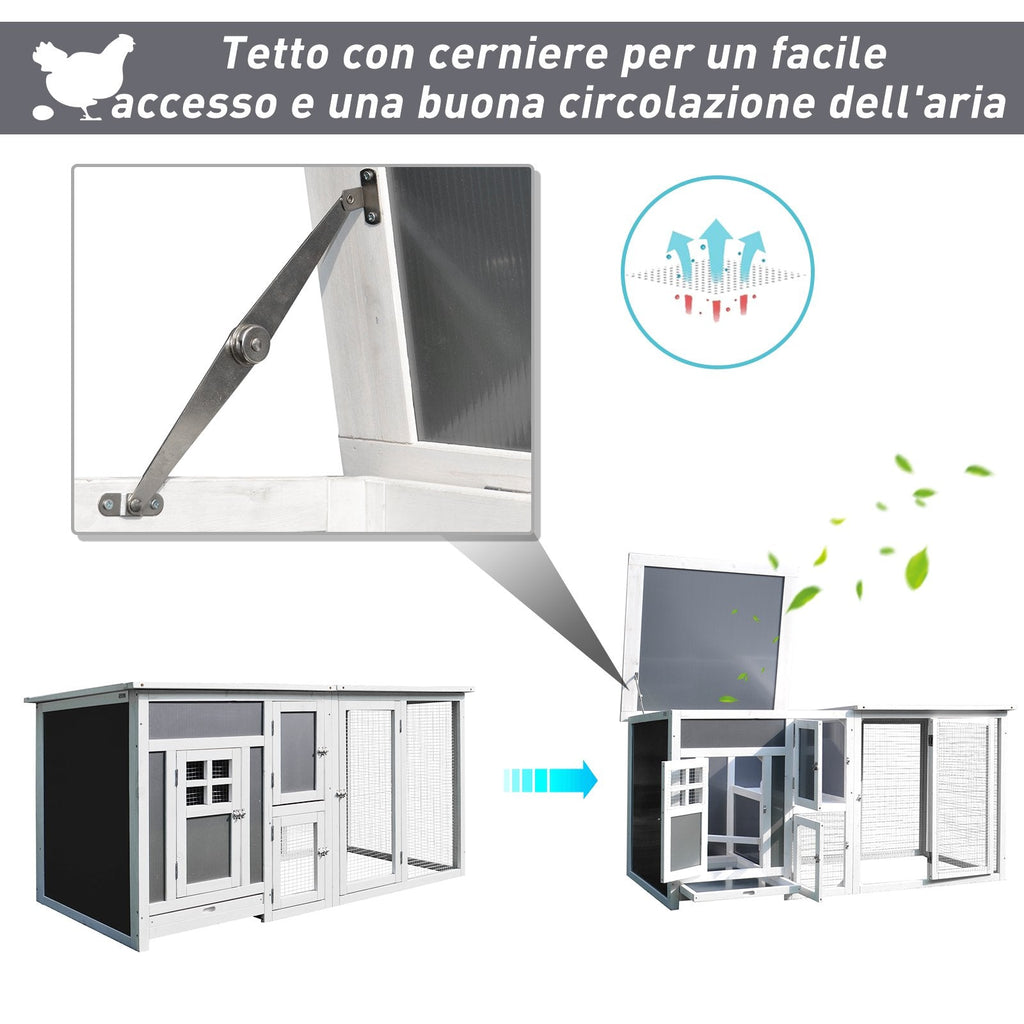 EASYCOMFORT Outdoor Chicken Coop for Laying Hens with Waterproof Roof and Running Area, Wooden Nesting, 160x75x80 cm, Gray and White