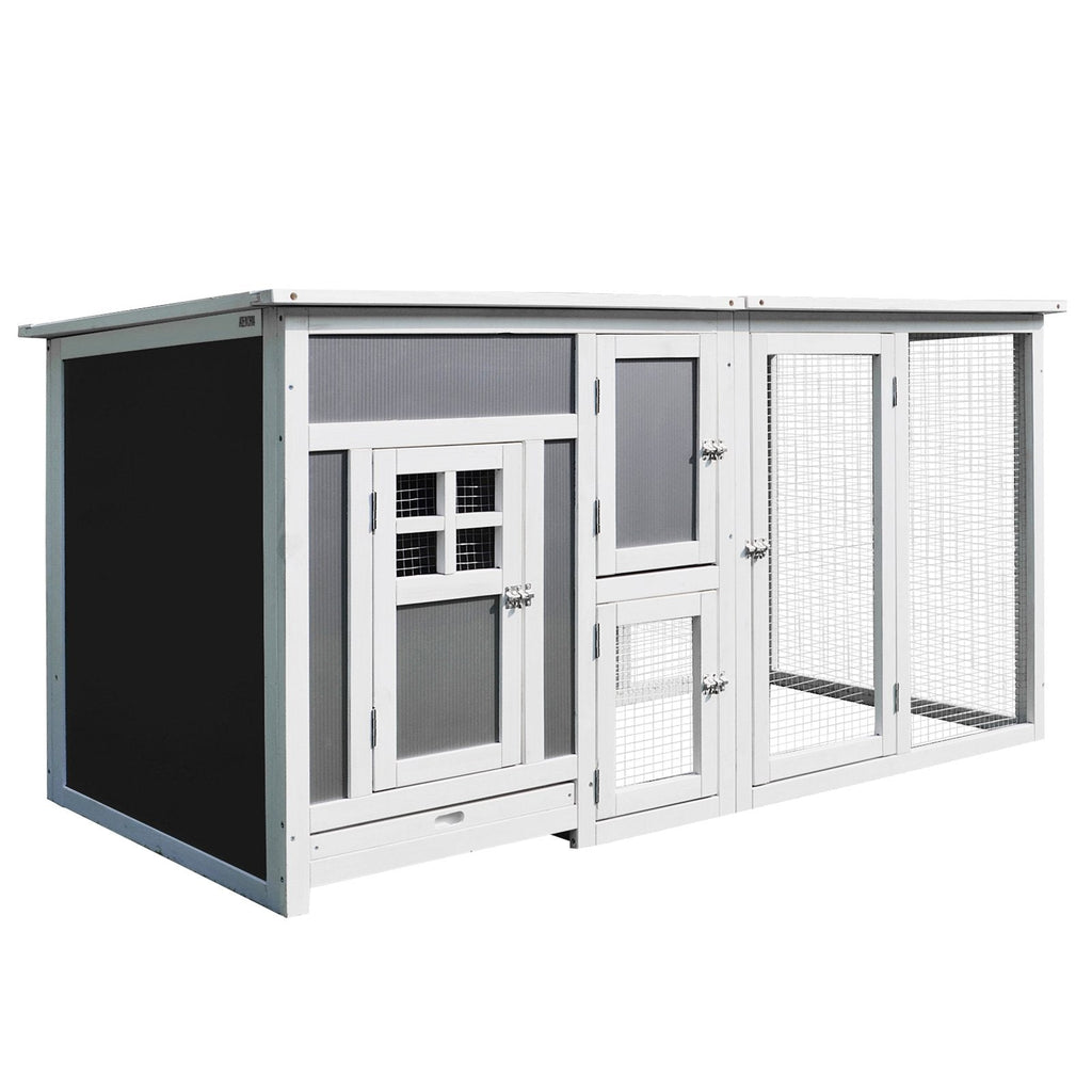 EASYCOMFORT Outdoor Chicken Coop for Laying Hens with Waterproof Roof and Running Area, Wooden Nesting, 160x75x80 cm, Gray and White